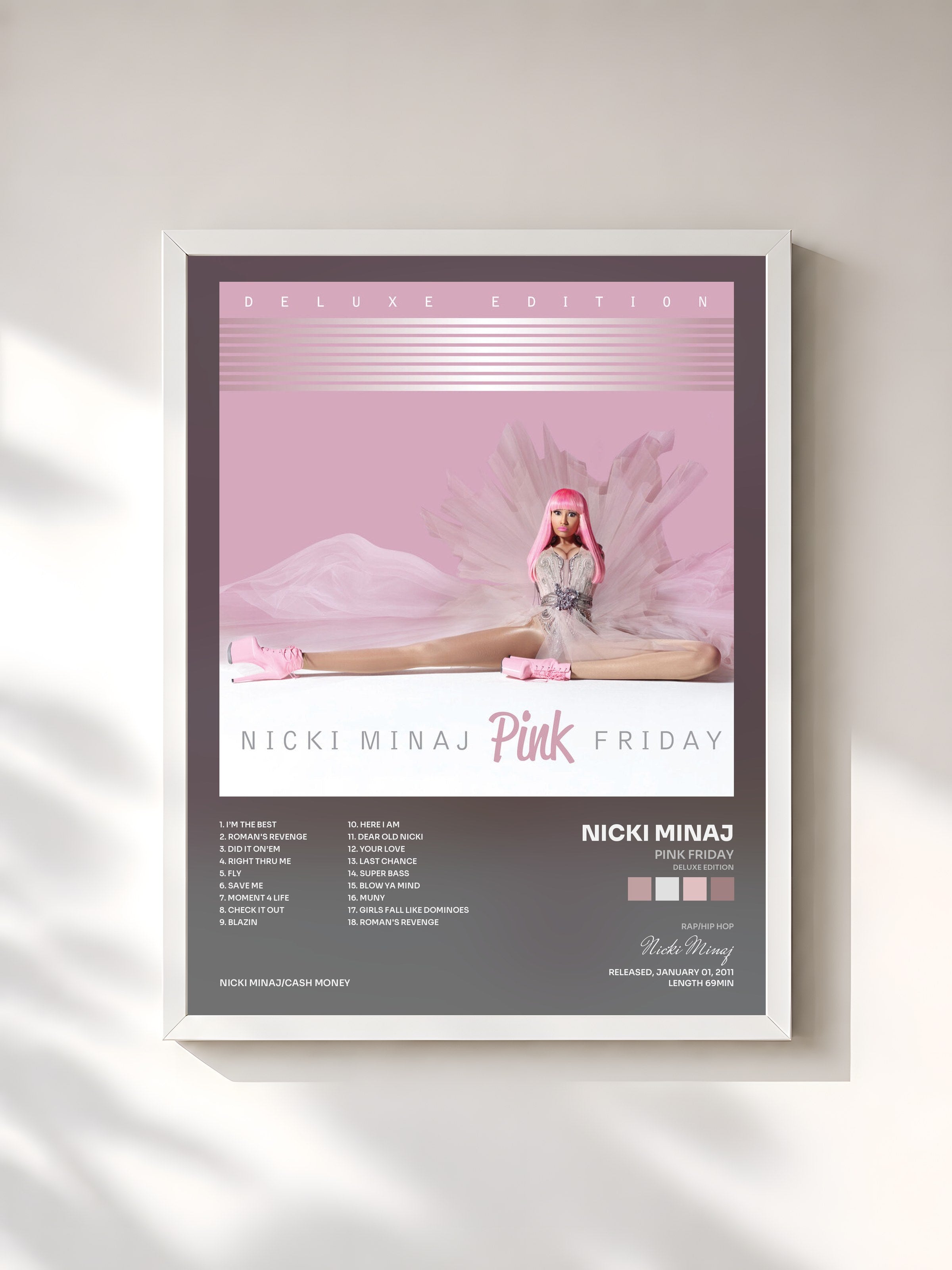 #blanc Tableau de l'album Pink Friday (Deluxe Edition) de Nicki Minaj, cadre blanc, imprimé et encadré en France