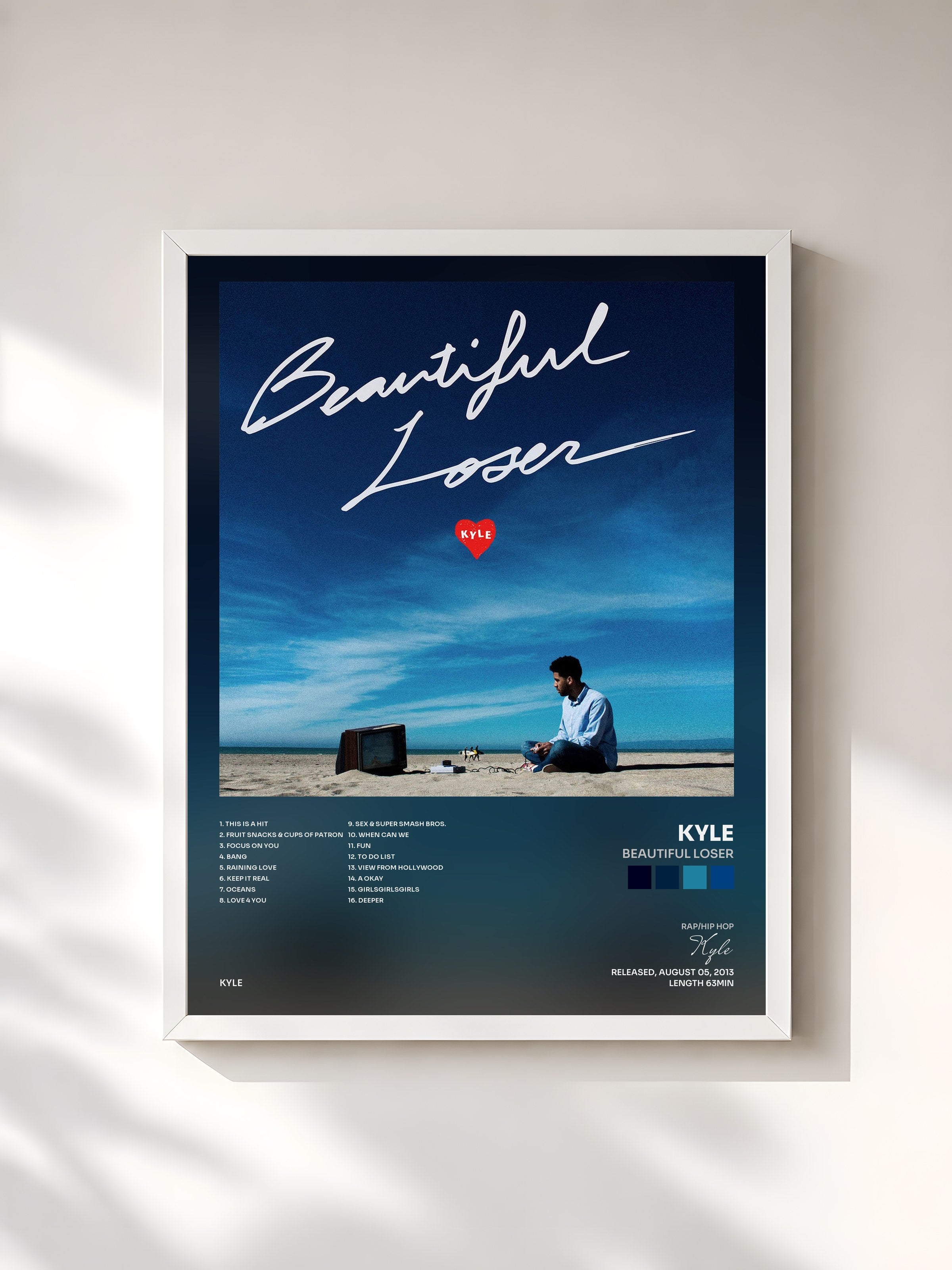 #blanc Tableau de l'album Beautiful Loser de Kyle, cadre blanc, imprimé et encadré en France