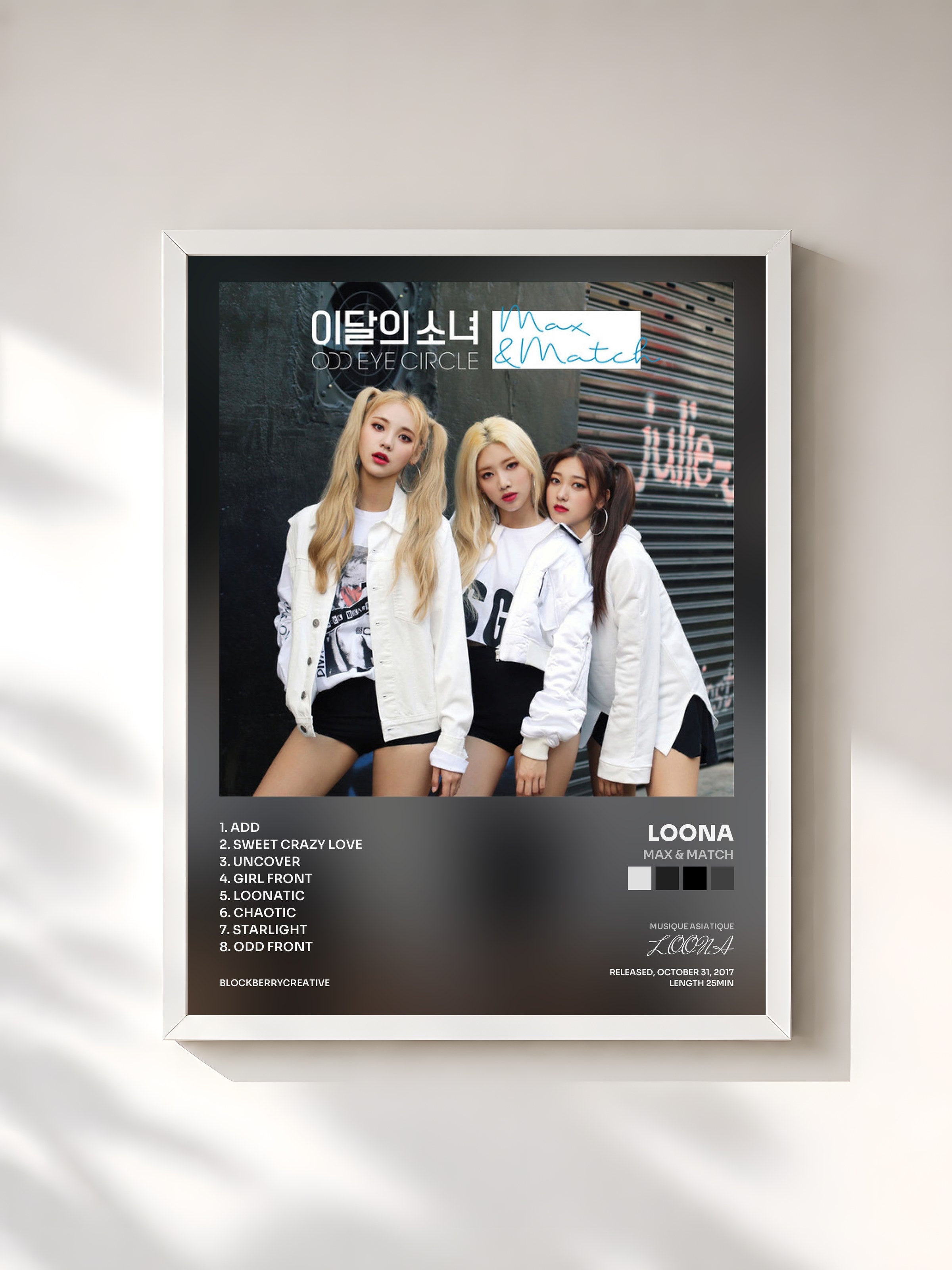 #blanc Tableau de l'album Max & Match de LOONA, cadre blanc, imprimé et encadré en France