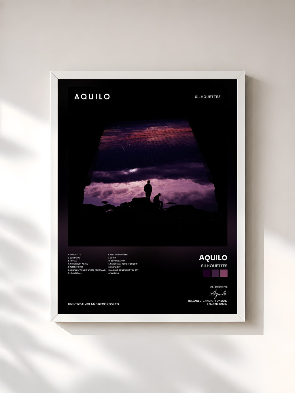 #blanc Silhouettes by Aquilo as a framed art print, white frame, printed and framed in France