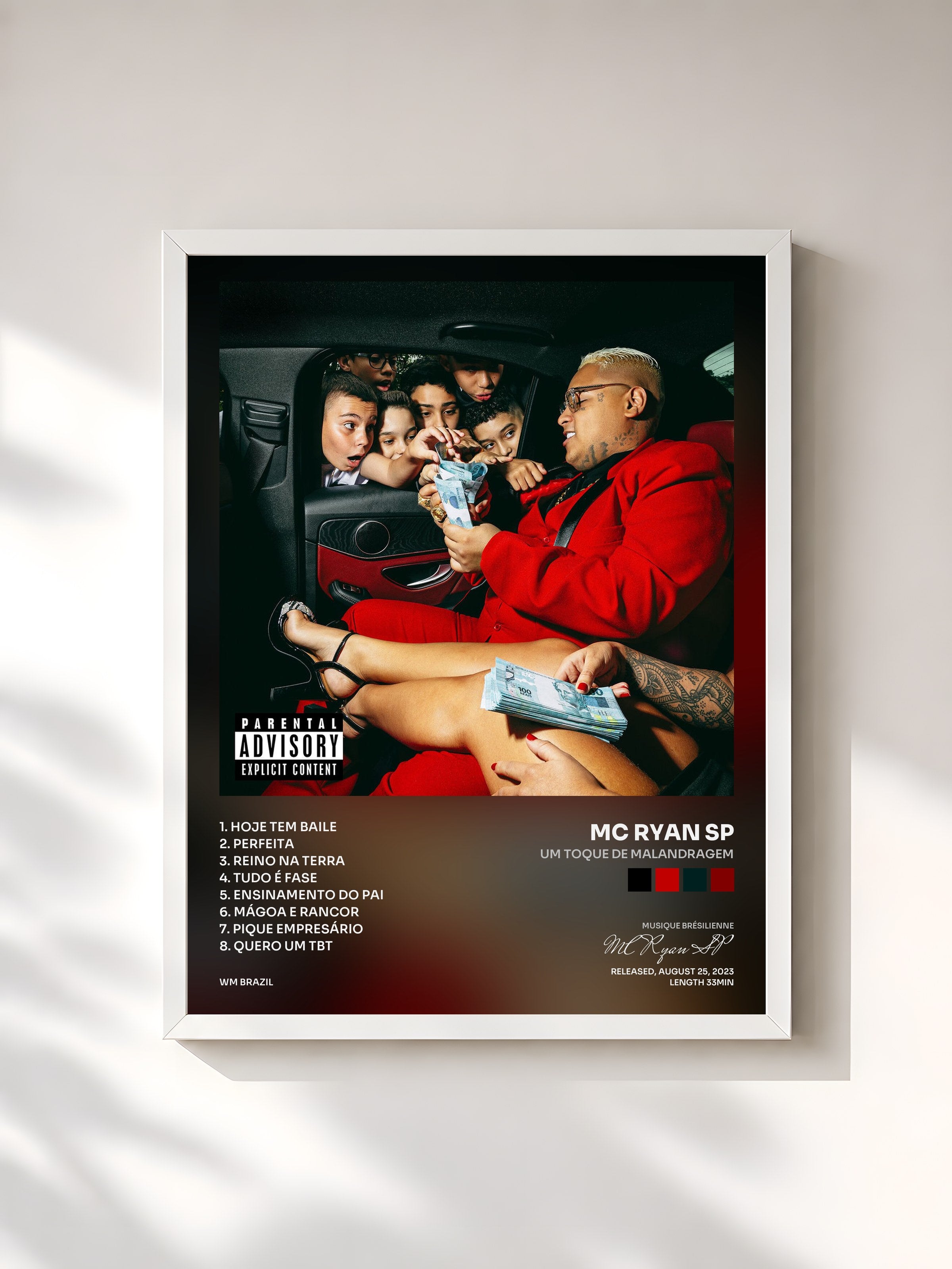 #blanc Tableau de l'album Um Toque de Malandragem de MC Ryan SP, cadre blanc, imprimé et encadré en France