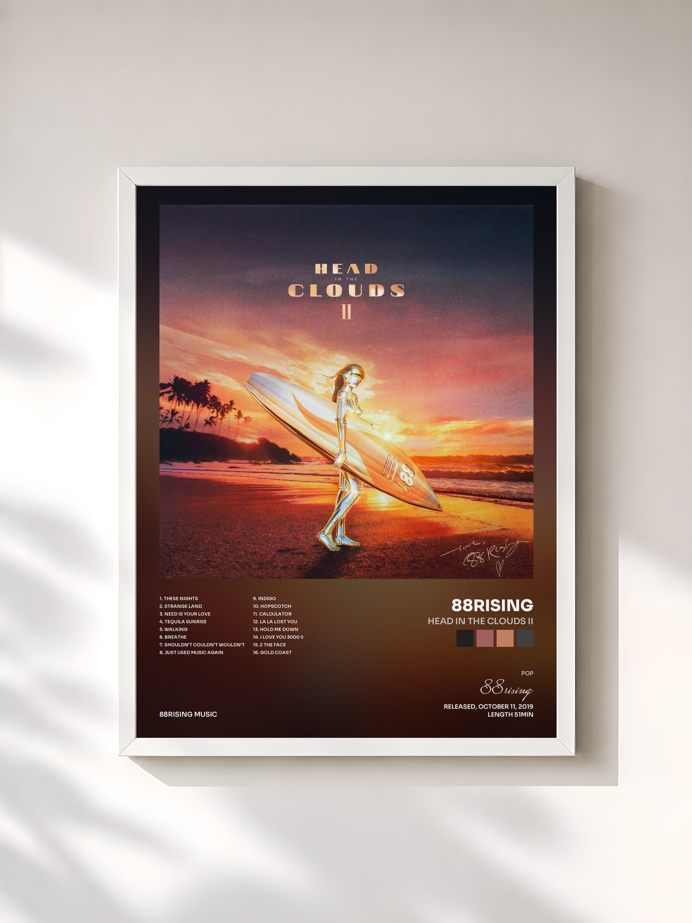 #blanc Tableau de l'album Head In The Clouds II de 88rising, cadre blanc, imprimé et encadré en France