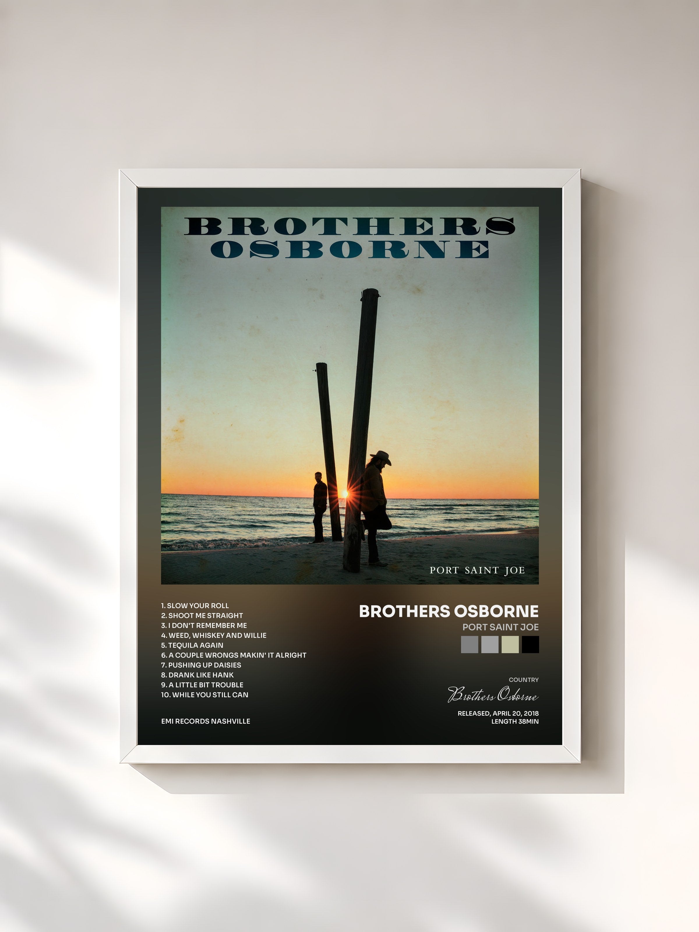 #blanc Tableau de l'album Port Saint Joe de Brothers Osborne, cadre blanc, imprimé et encadré en France