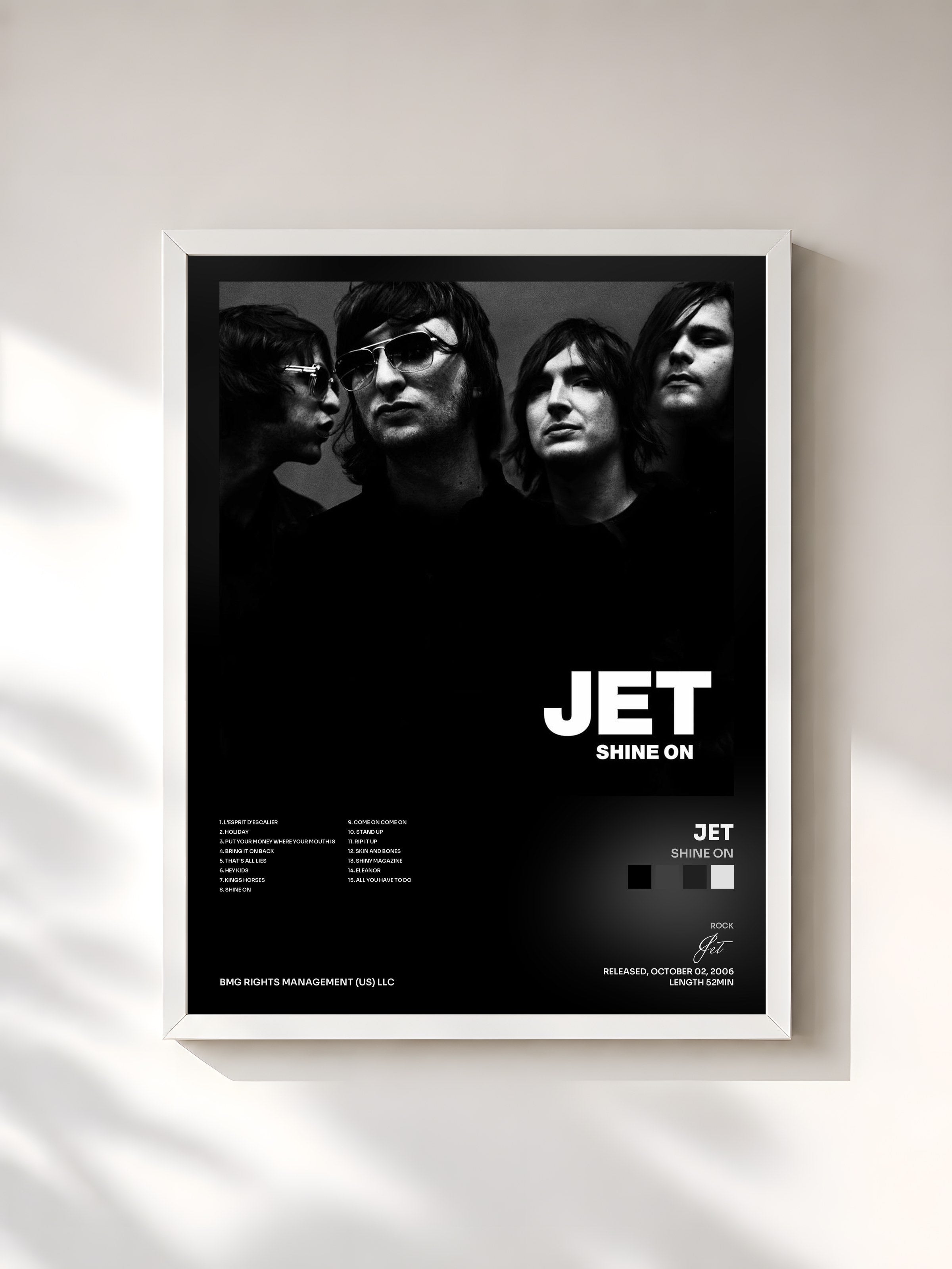 #blanc Tableau de l'album Shine On de Jet, cadre blanc, imprimé et encadré en France