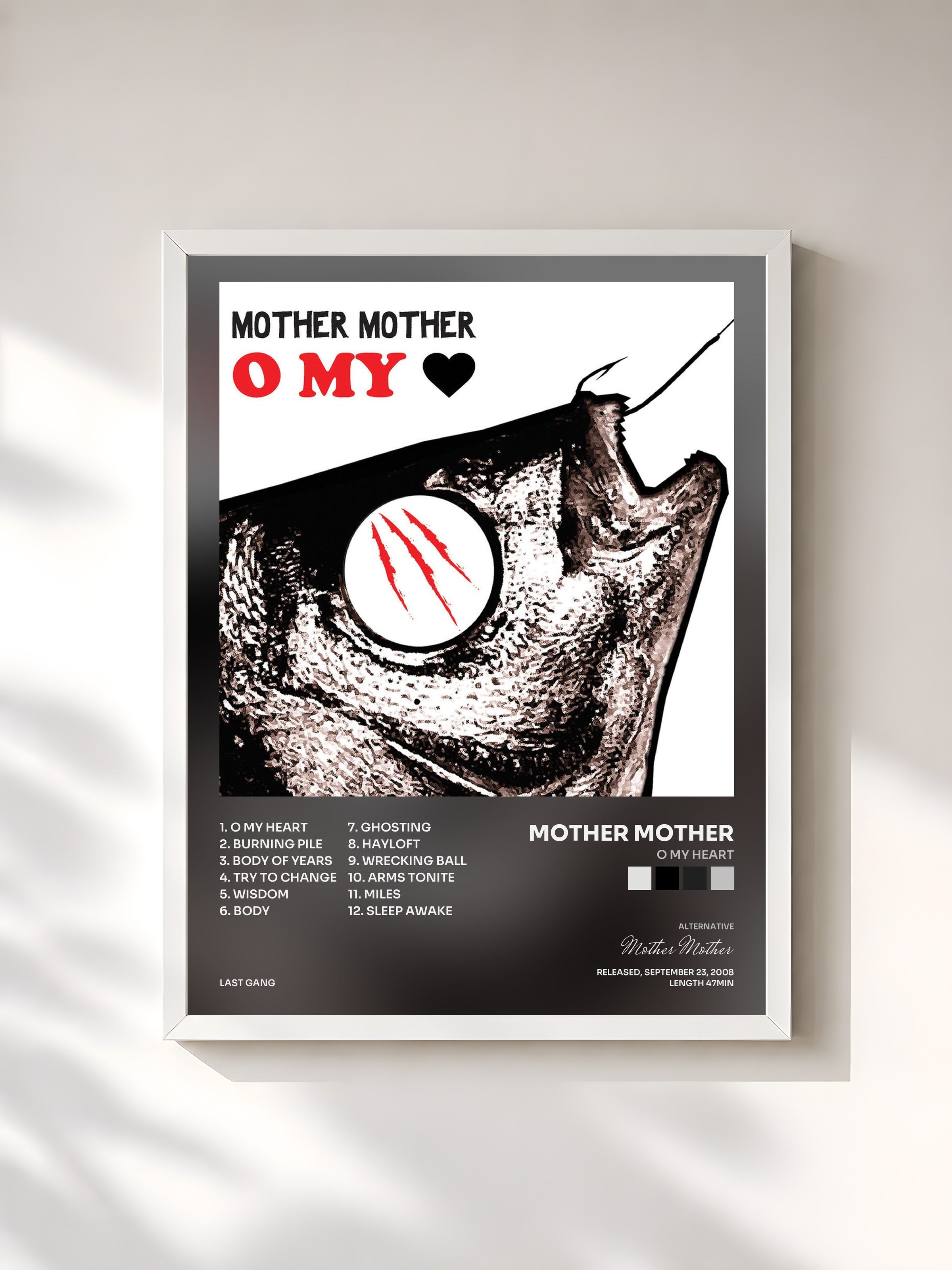 #blanc Tableau de l'album O My Heart de Mother Mother, cadre blanc, imprimé et encadré en France