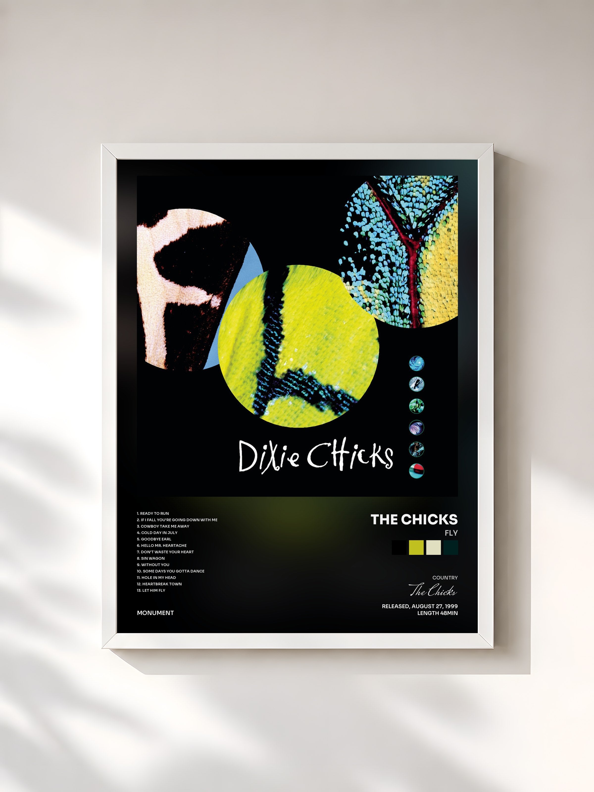 #blanc Tableau de l'album Fly de The Chicks, cadre blanc, imprimé et encadré en France