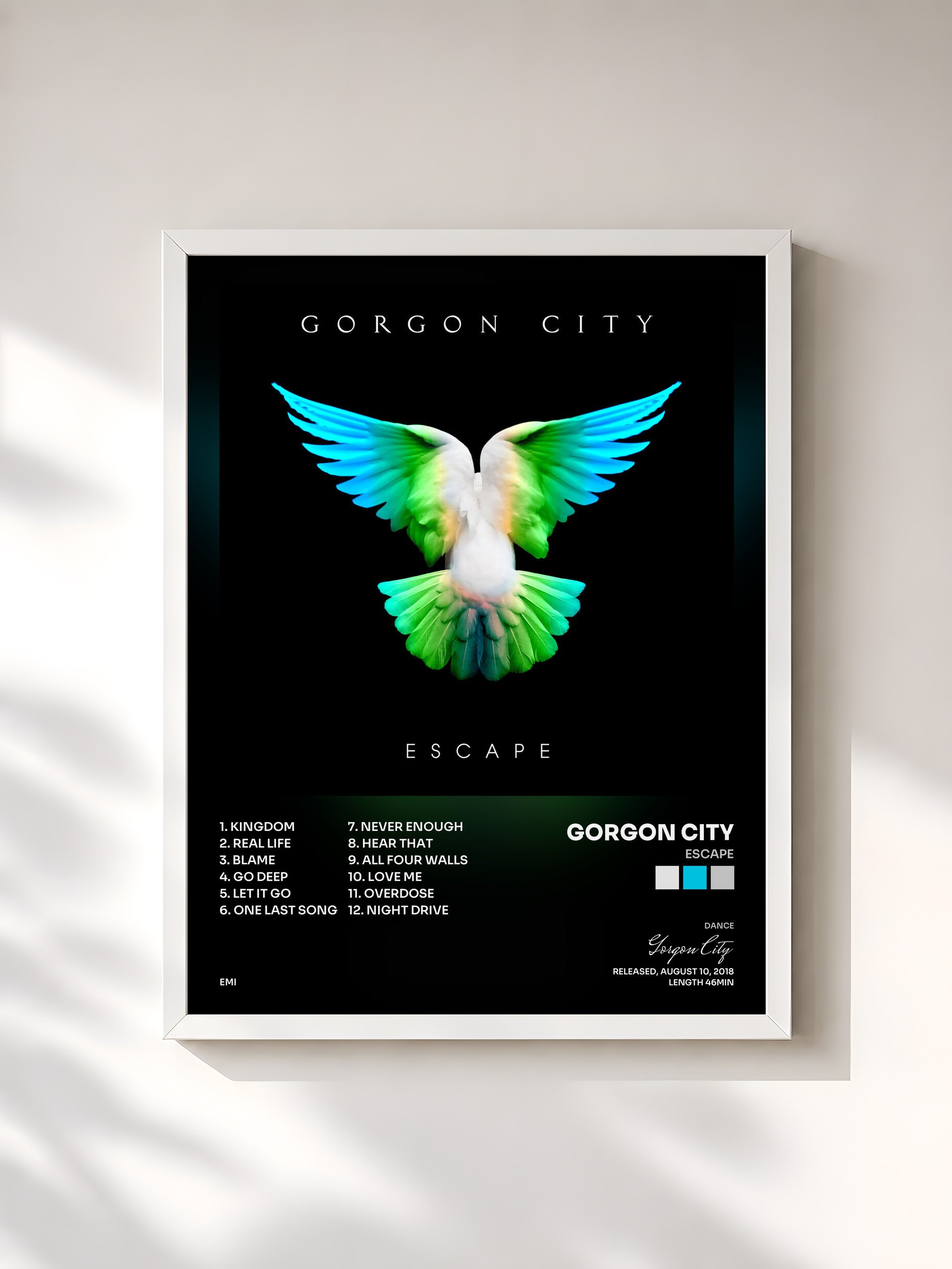 #blanc Tableau de l'album Escape de Gorgon City, cadre blanc, imprimé et encadré en France