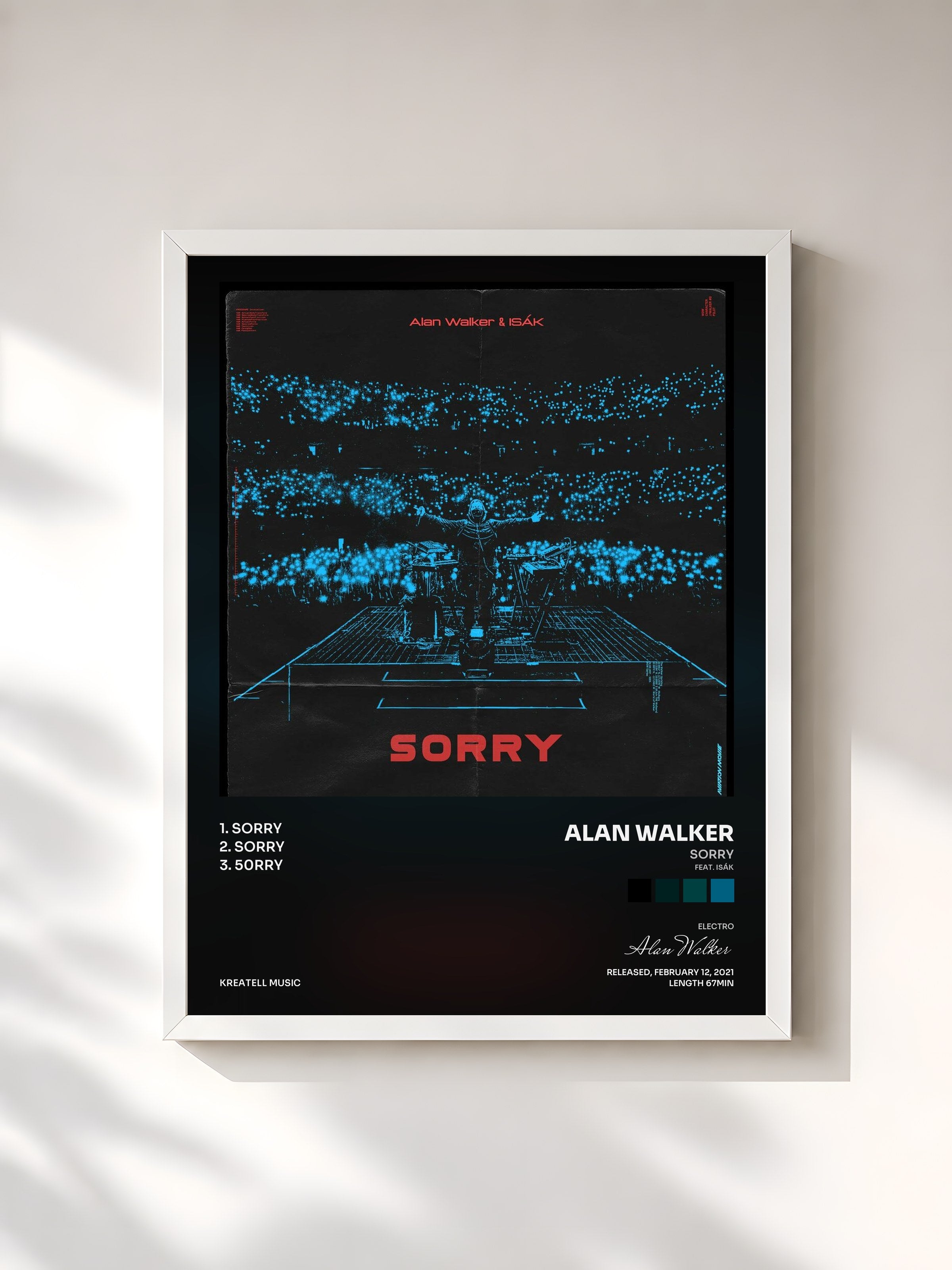 #blanc Tableau de l'album Sorry (feat. ISÁK) de Alan Walker, cadre blanc, imprimé et encadré en France