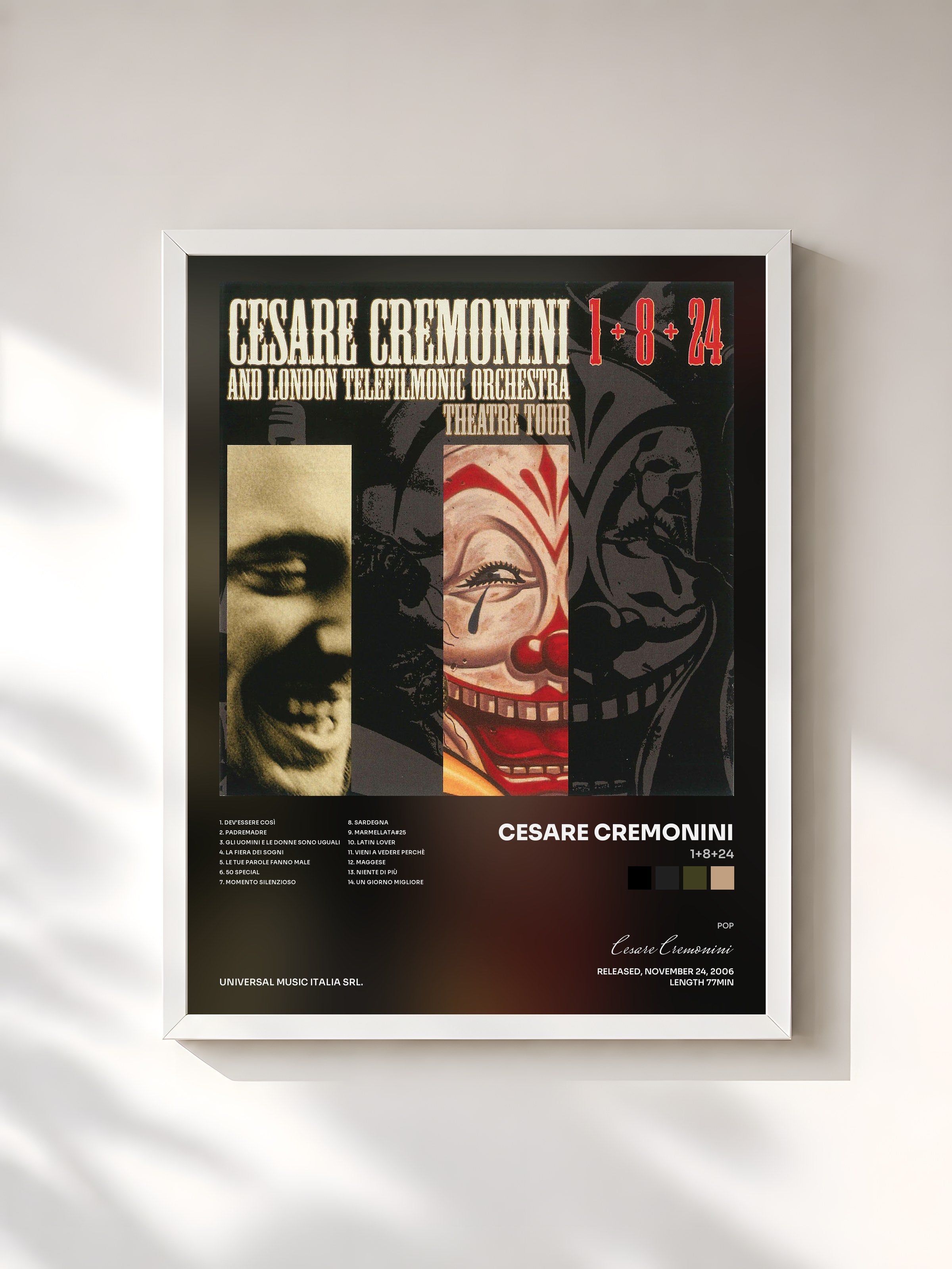 #blanc Tableau de l'album 1+8+24 de Cesare Cremonini, cadre blanc, imprimé et encadré en France