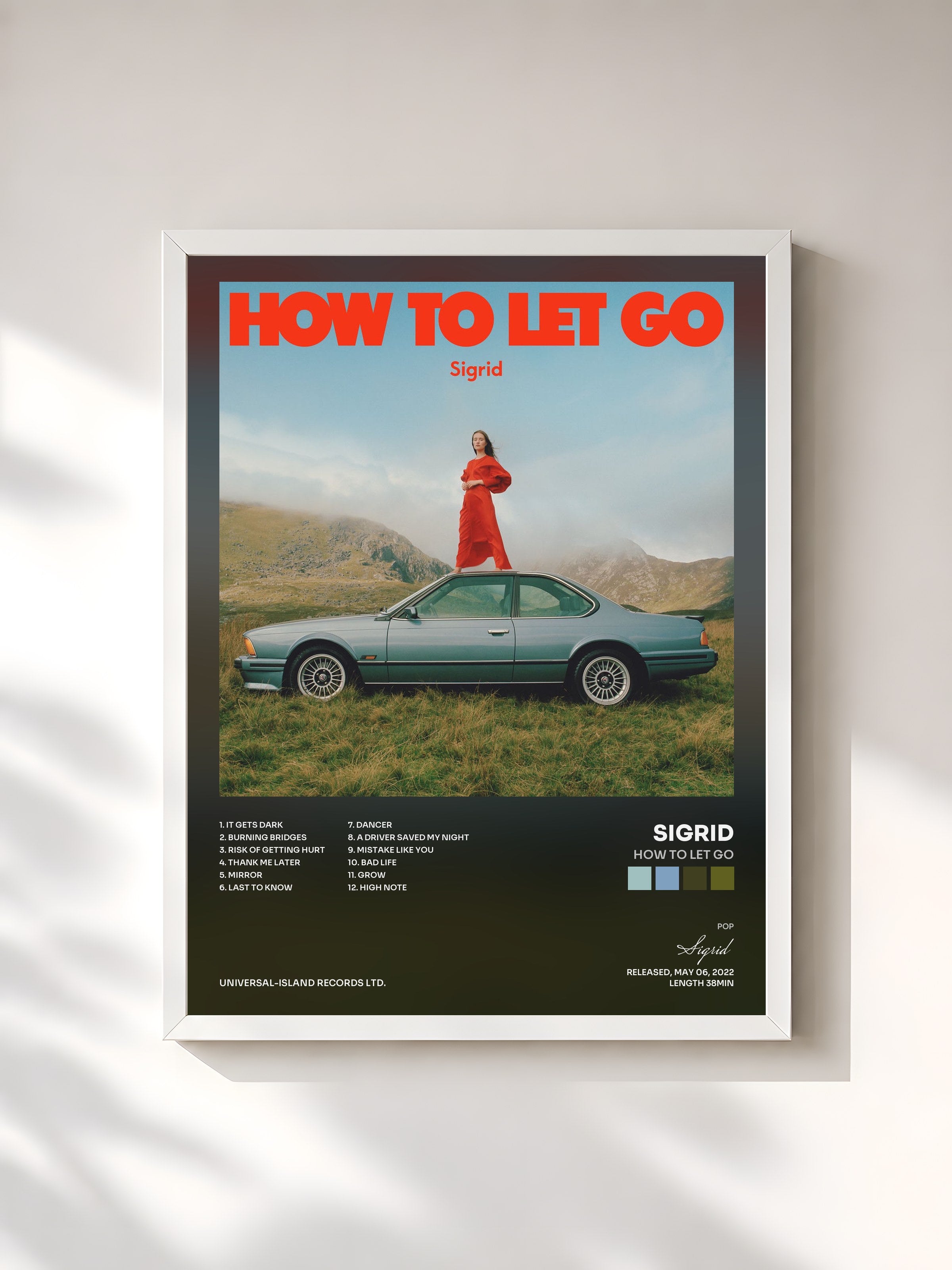 #blanc Tableau de l'album How To Let Go de Sigrid, cadre blanc, imprimé et encadré en France
