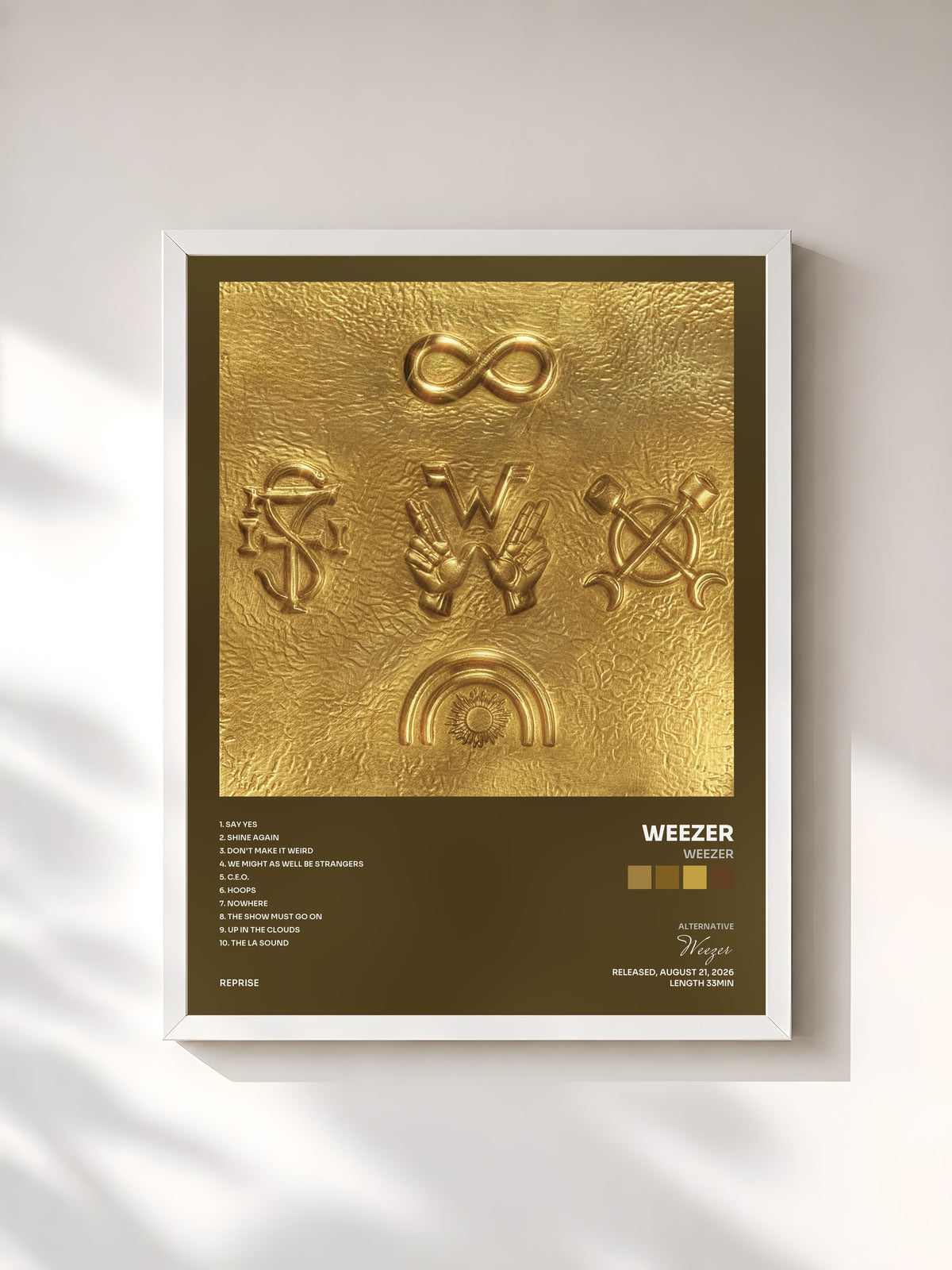 #blanc Tableau de l'album Weezer de Weezer, cadre blanc, imprimé et encadré en France