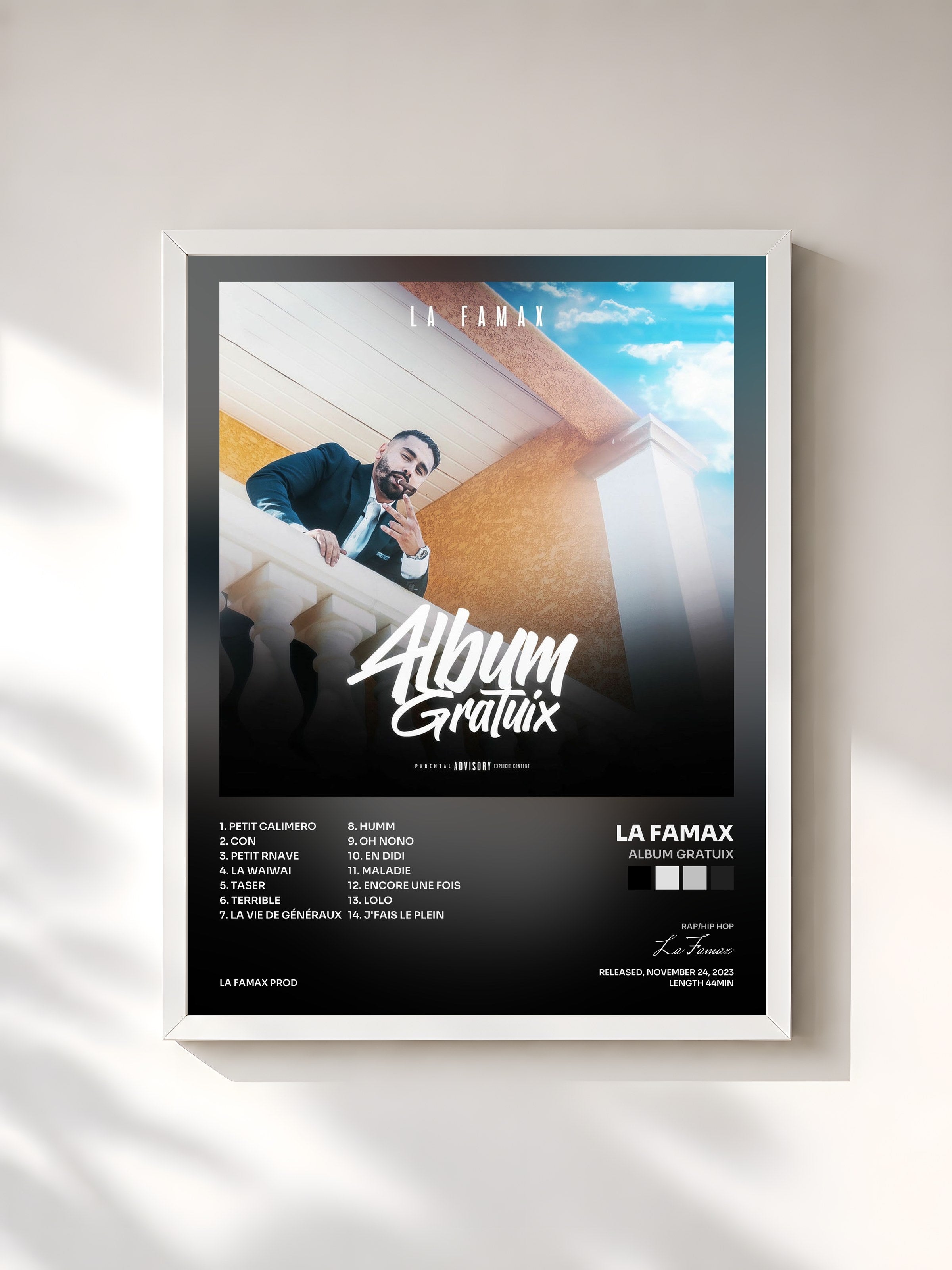 #blanc Tableau de l'album Album Gratuix de La Famax, cadre blanc, imprimé et encadré en France