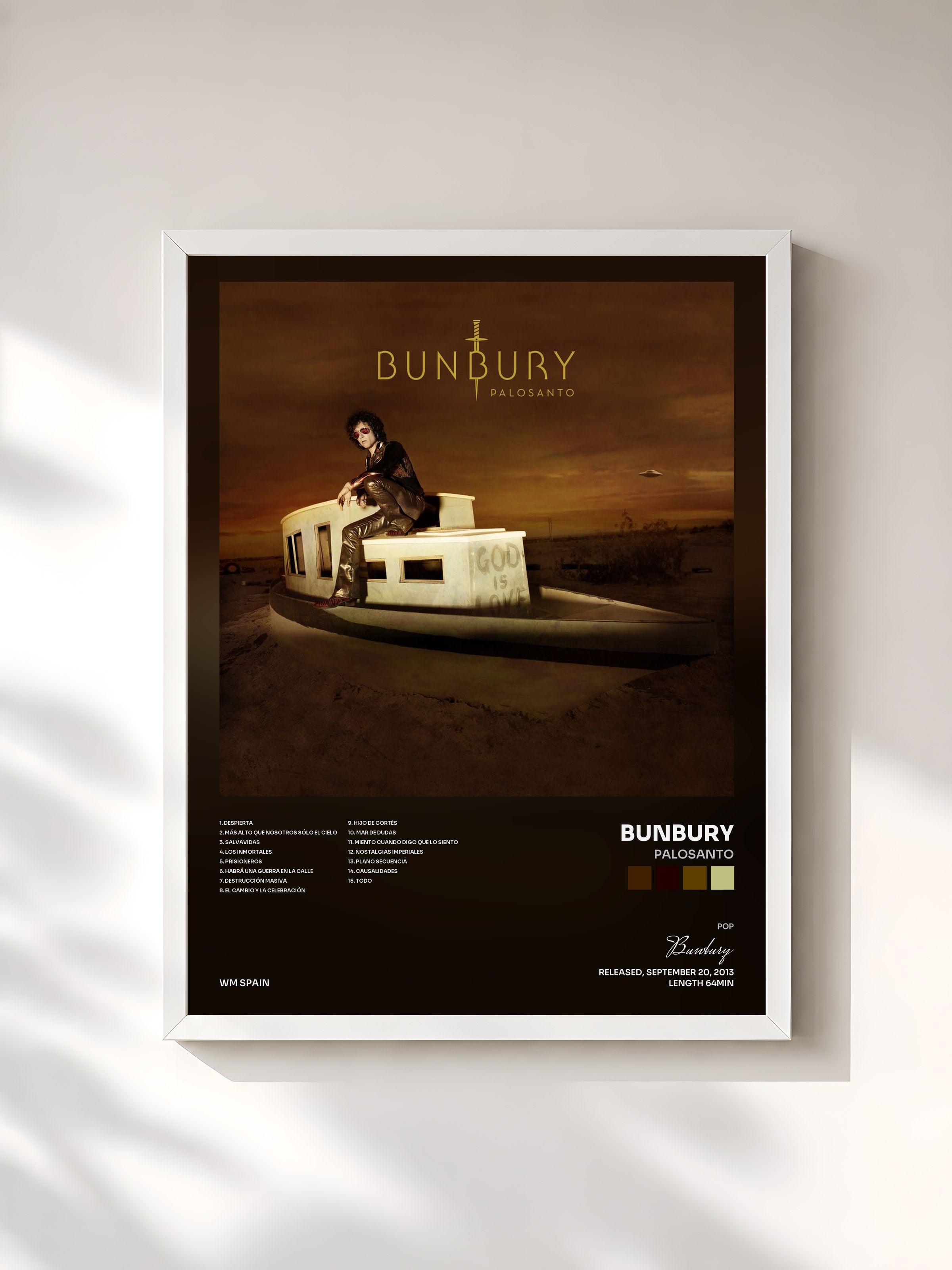 #blanc Tableau de l'album Palosanto de Bunbury, cadre blanc, imprimé et encadré en France