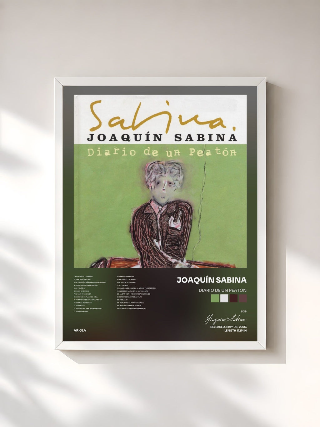 #blanc Tableau de l'album Diario De Un Peaton de Joaquín Sabina, cadre blanc, imprimé et encadré en France