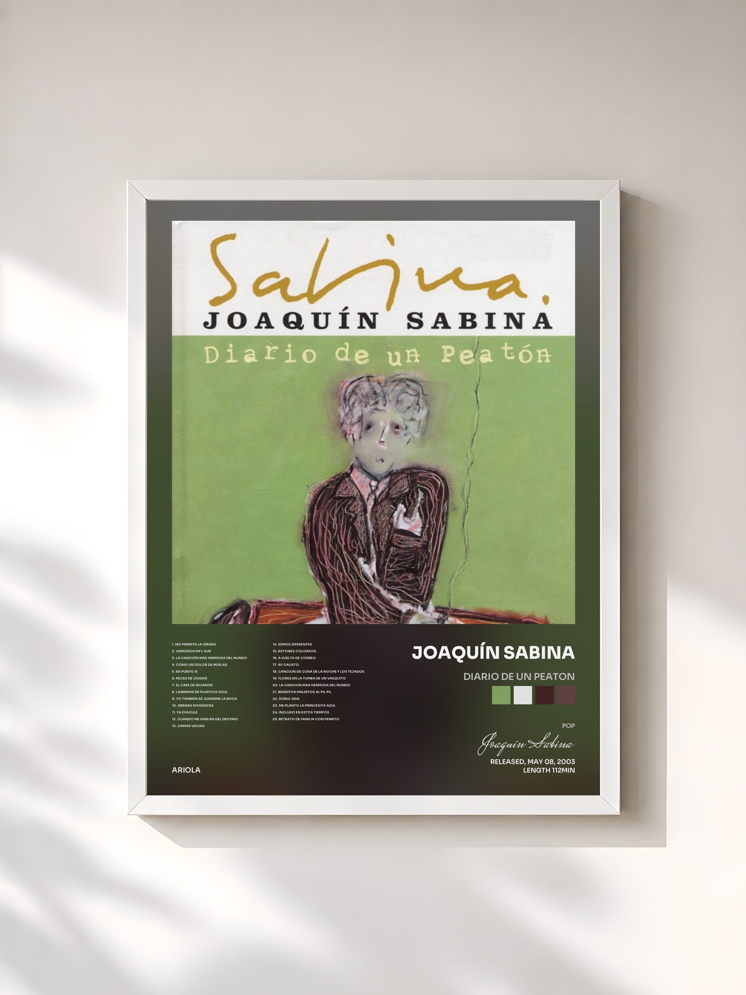 #blanc Tableau de l'album Diario De Un Peaton de Joaquín Sabina, cadre blanc, imprimé et encadré en France