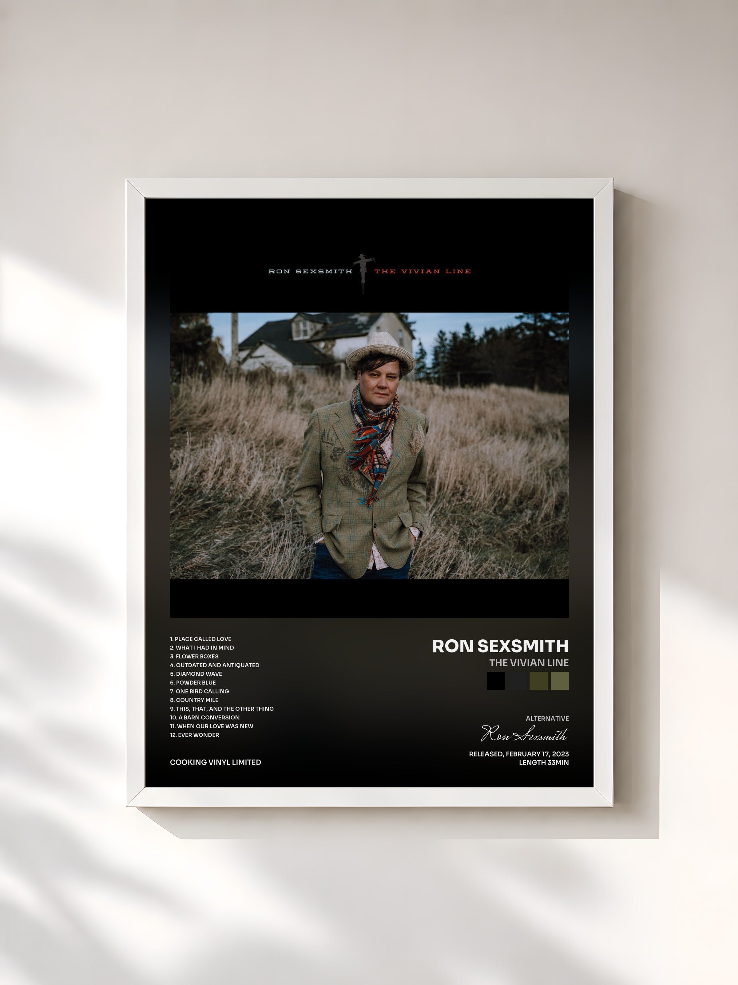 #blanc Tableau de l'album The Vivian Line de Ron Sexsmith, cadre blanc, imprimé et encadré en France