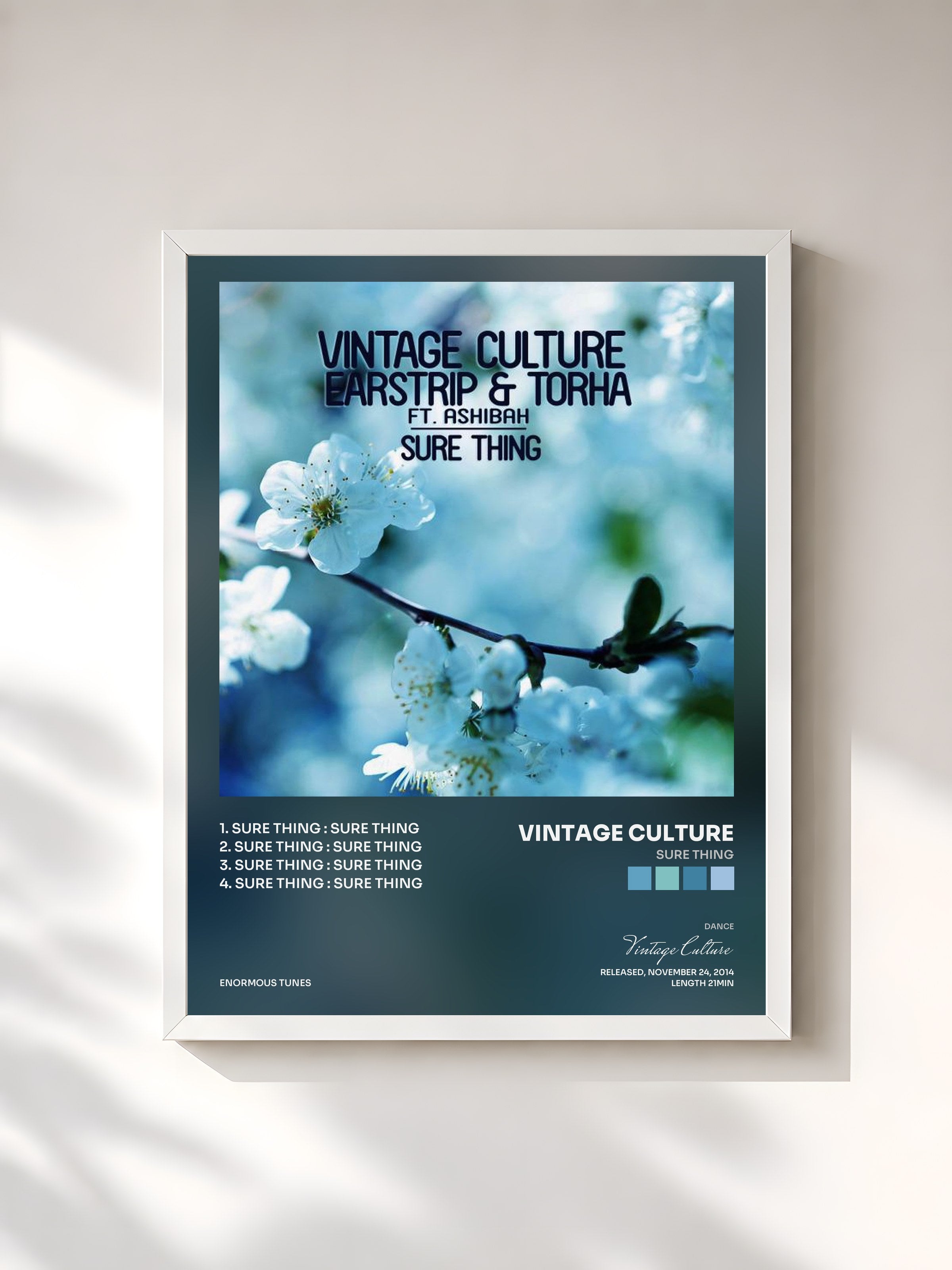 #blanc Tableau de l'album Sure Thing de Vintage Culture, cadre blanc, imprimé et encadré en France