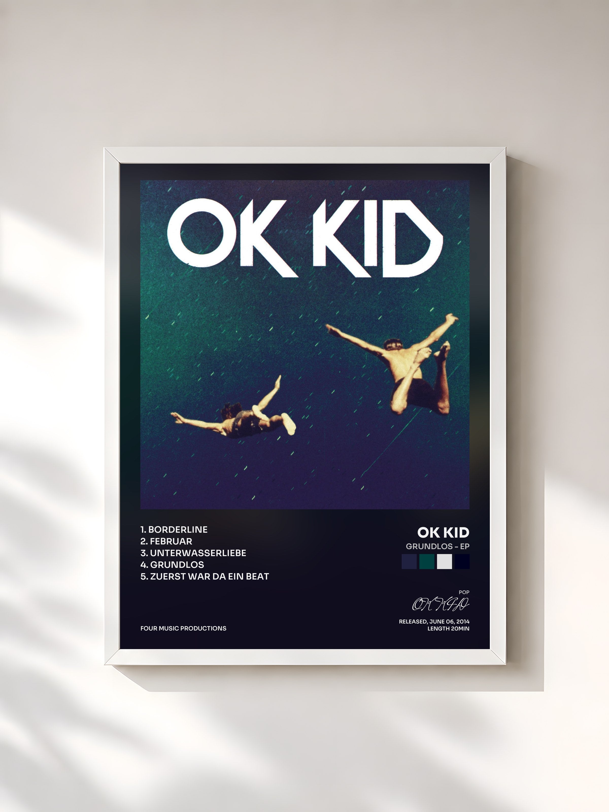 #blanc Tableau de l'album Grundlos - EP de OK KID, cadre blanc, imprimé et encadré en France