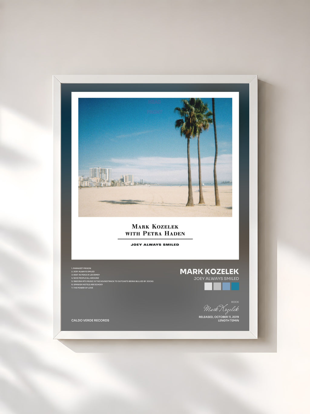 #blanc Tableau de l'album Joey Always Smiled de Mark Kozelek, cadre blanc, imprimé et encadré en France