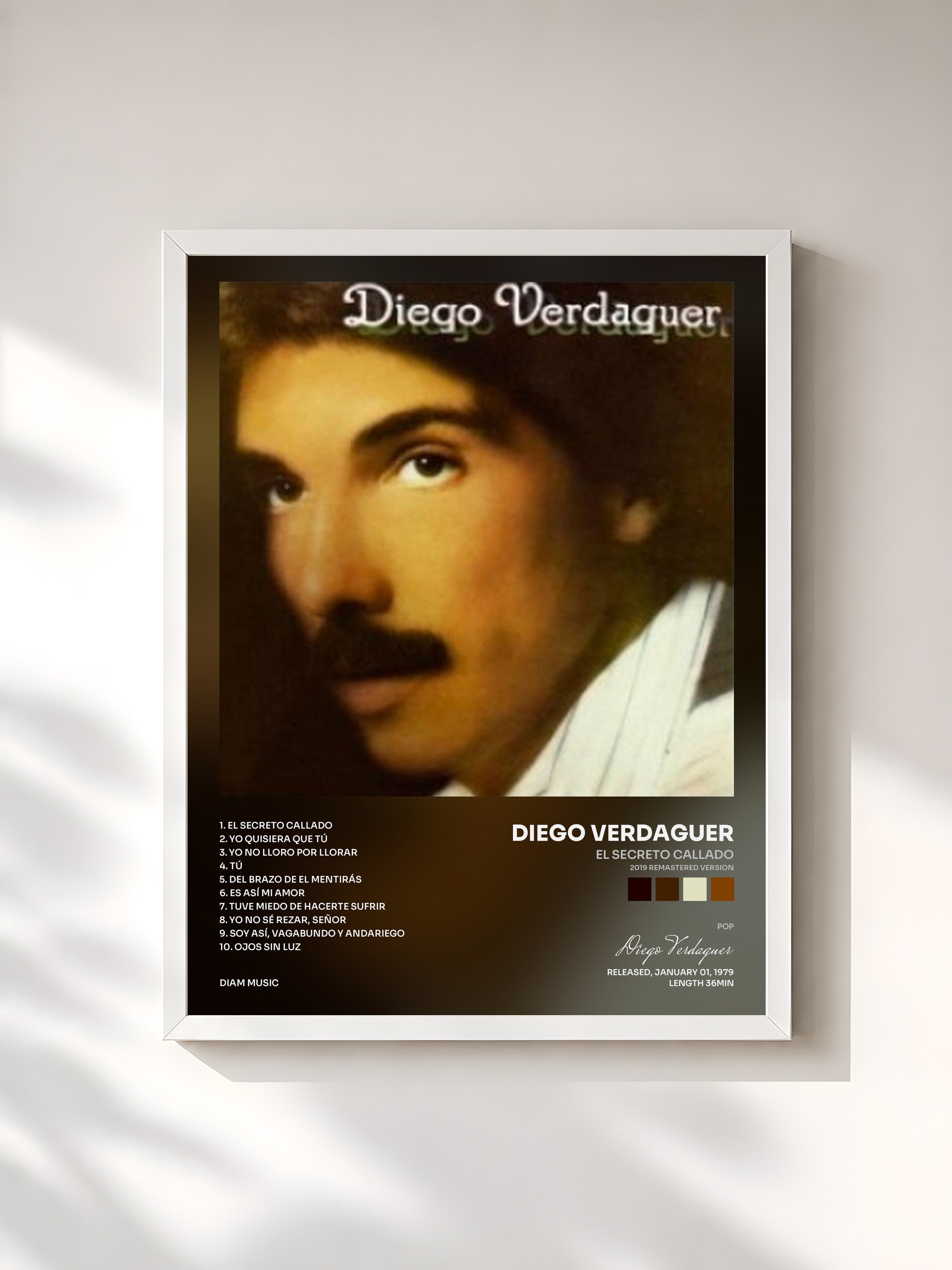 #blanc Tableau de l'album El Secreto Callado (2019 Remastered Version) de Diego Verdaguer, cadre blanc, imprimé et encadré en France