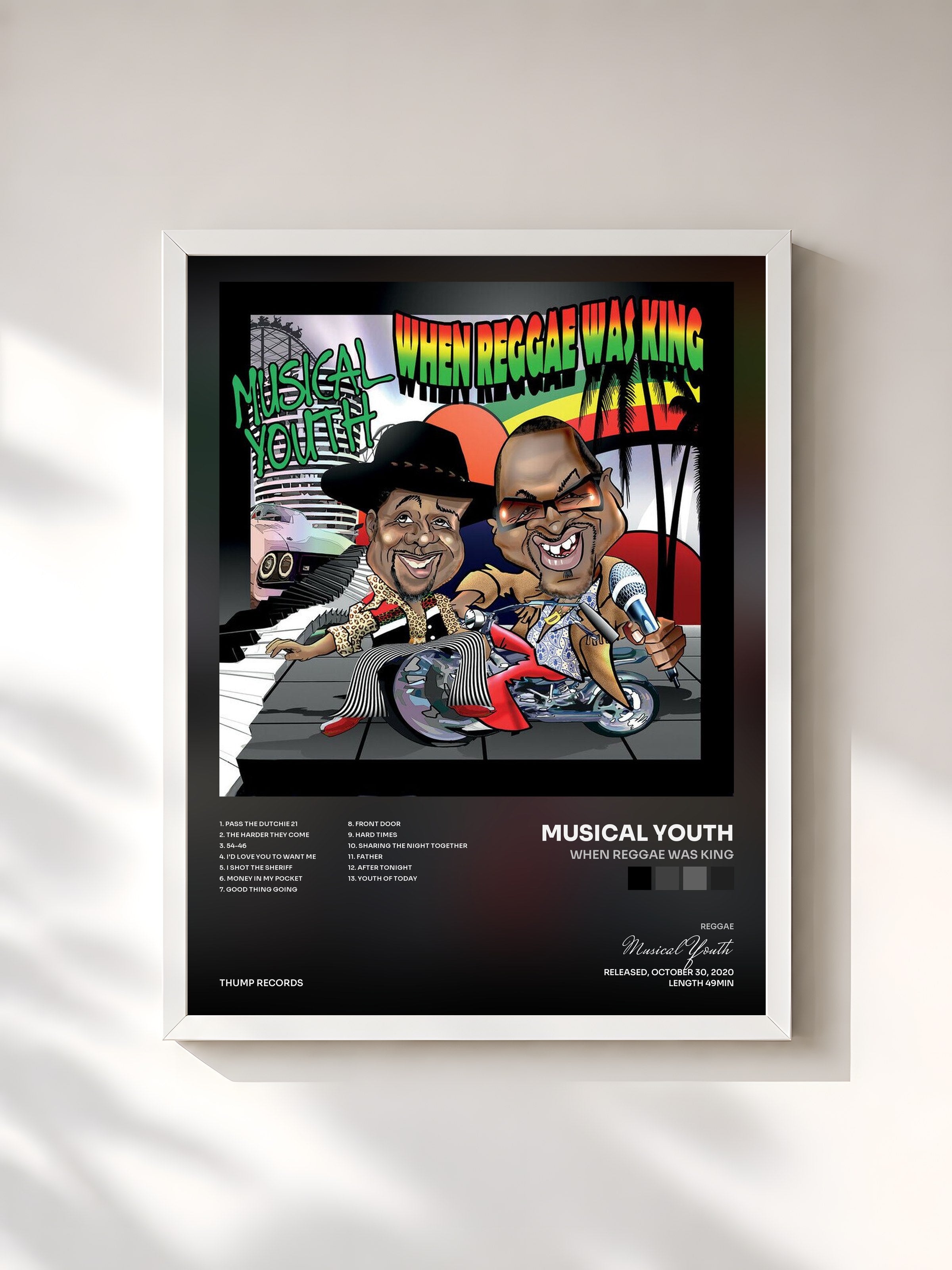 #blanc Tableau de l'album When Reggae Was King de Musical Youth, cadre blanc, imprimé et encadré en France
