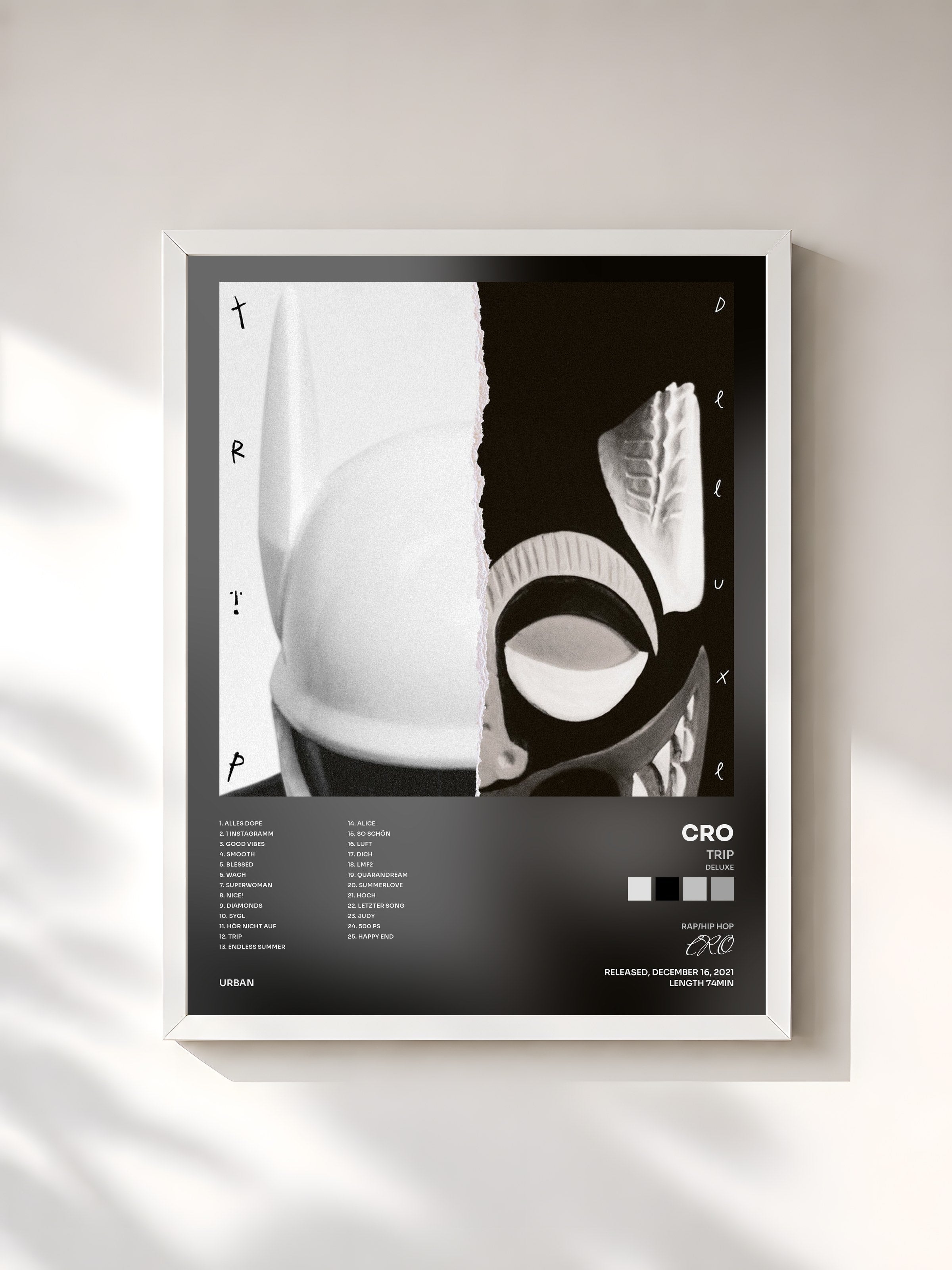#blanc Tableau de l'album trip (deluxe) de CRO, cadre blanc, imprimé et encadré en France