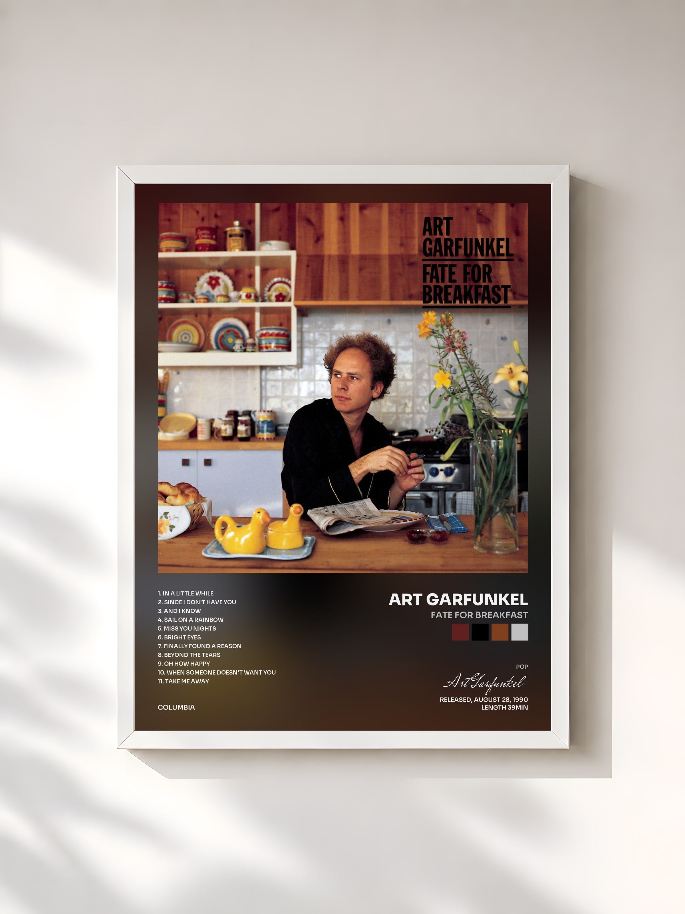 #blanc Tableau de l'album Fate For Breakfast de Art Garfunkel, cadre blanc, imprimé et encadré en France