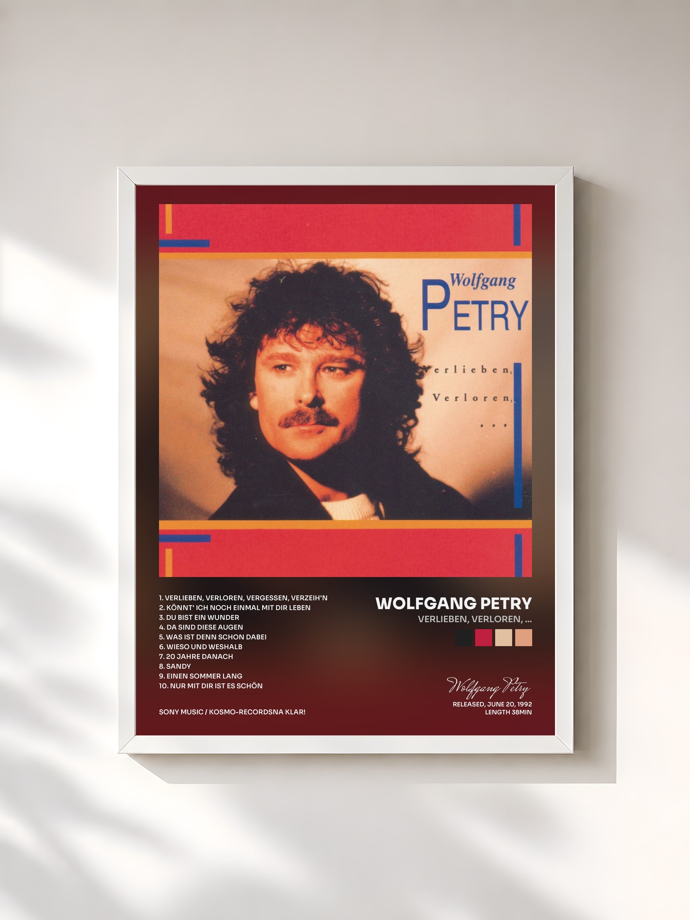 #blanc Tableau de l'album Verlieben, Verloren, ... de Wolfgang Petry, cadre blanc, imprimé et encadré en France