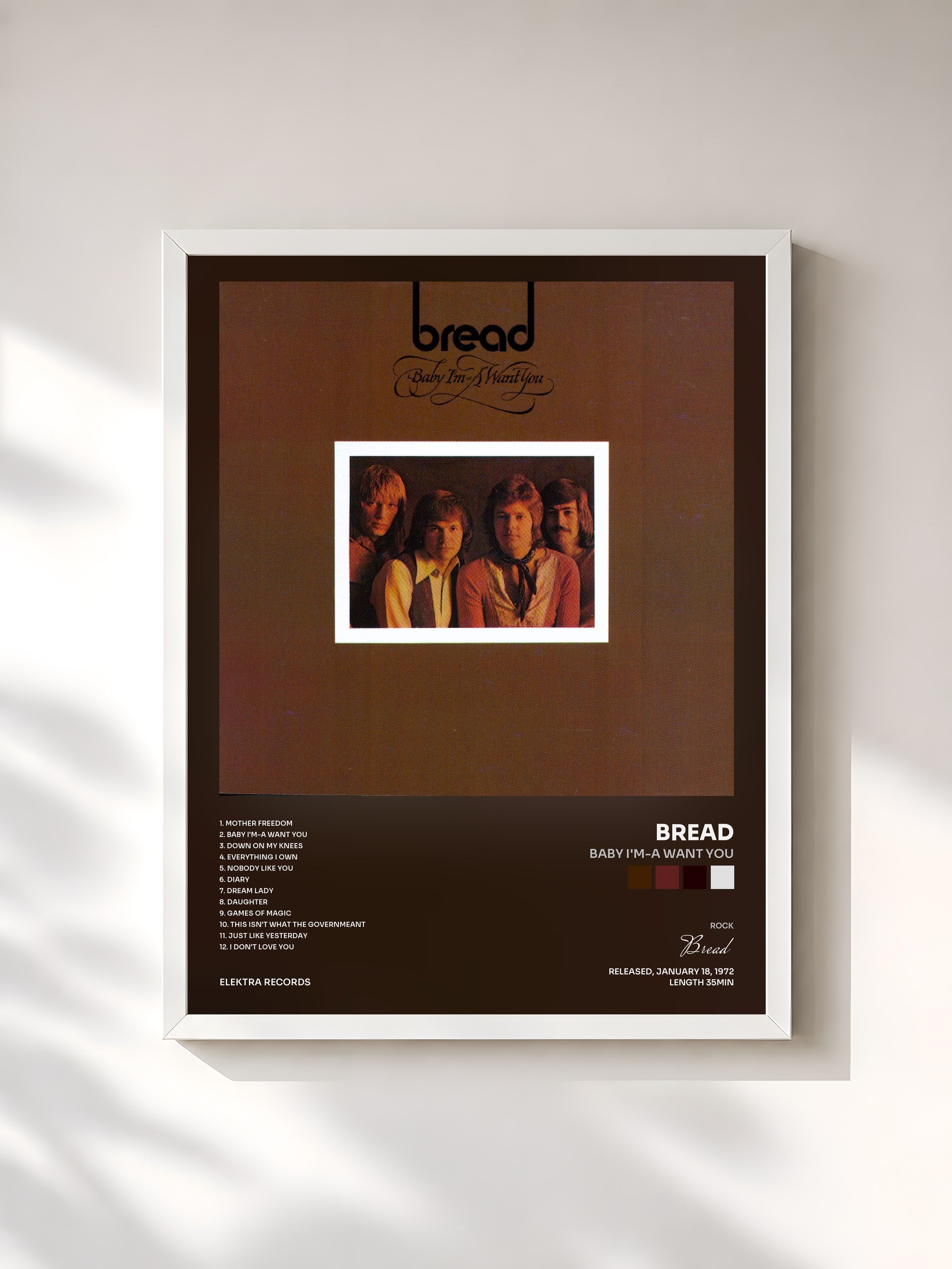 #blanc Tableau de l'album Baby I'm-a Want You de Bread, cadre blanc, imprimé et encadré en France