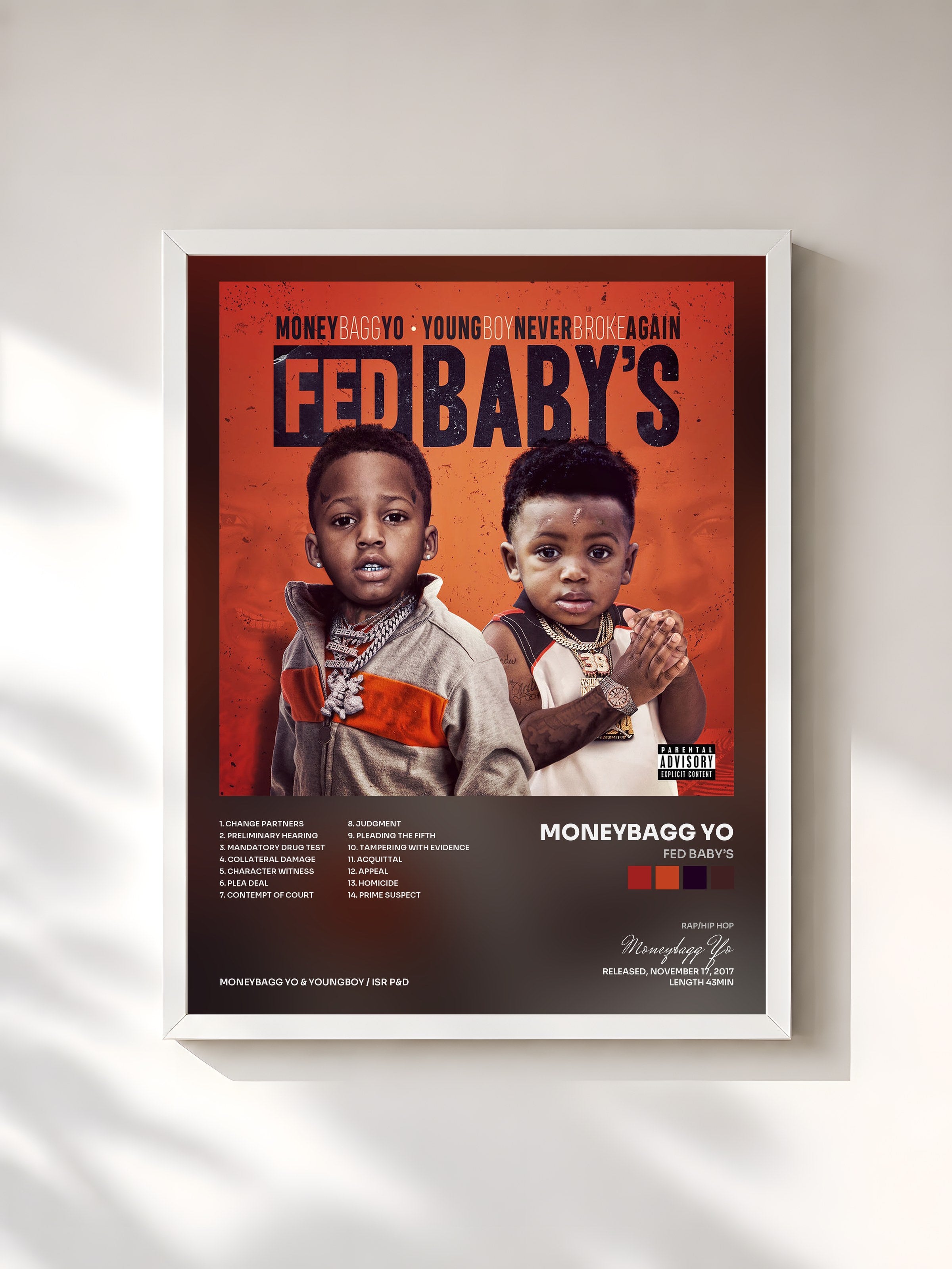 #blanc Tableau de l'album Fed Baby’s de Moneybagg Yo, cadre blanc, imprimé et encadré en France