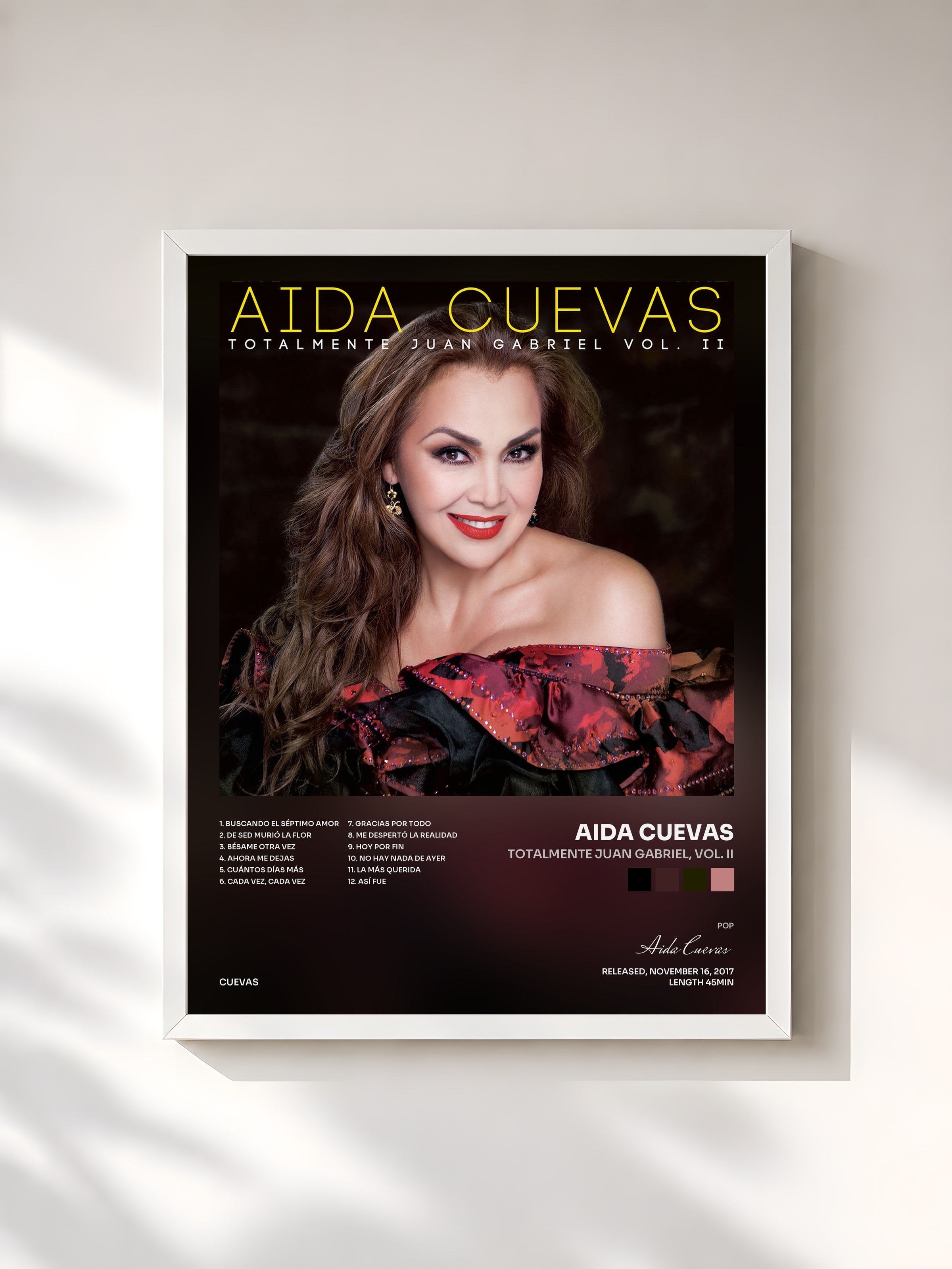 #blanc Tableau de l'album Totalmente Juan Gabriel, Vol. II de Aida Cuevas, cadre blanc, imprimé et encadré en France