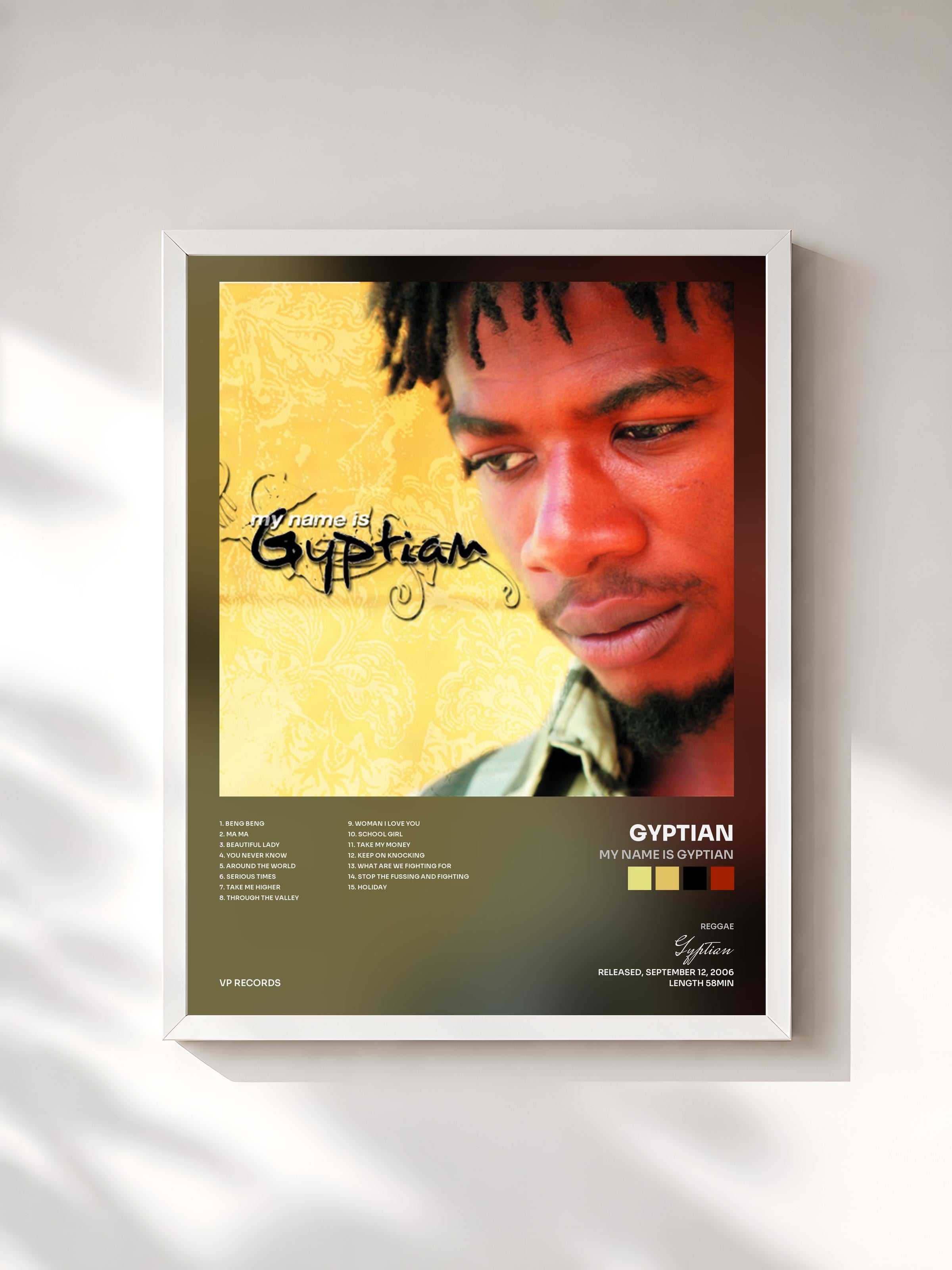 #blanc Tableau de l'album My Name Is Gyptian de Gyptian, cadre blanc, imprimé et encadré en France