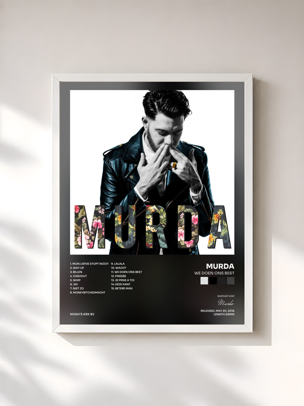 #blanc Tableau de l'album We Doen Ons Best de Murda, cadre blanc, imprimé et encadré en France