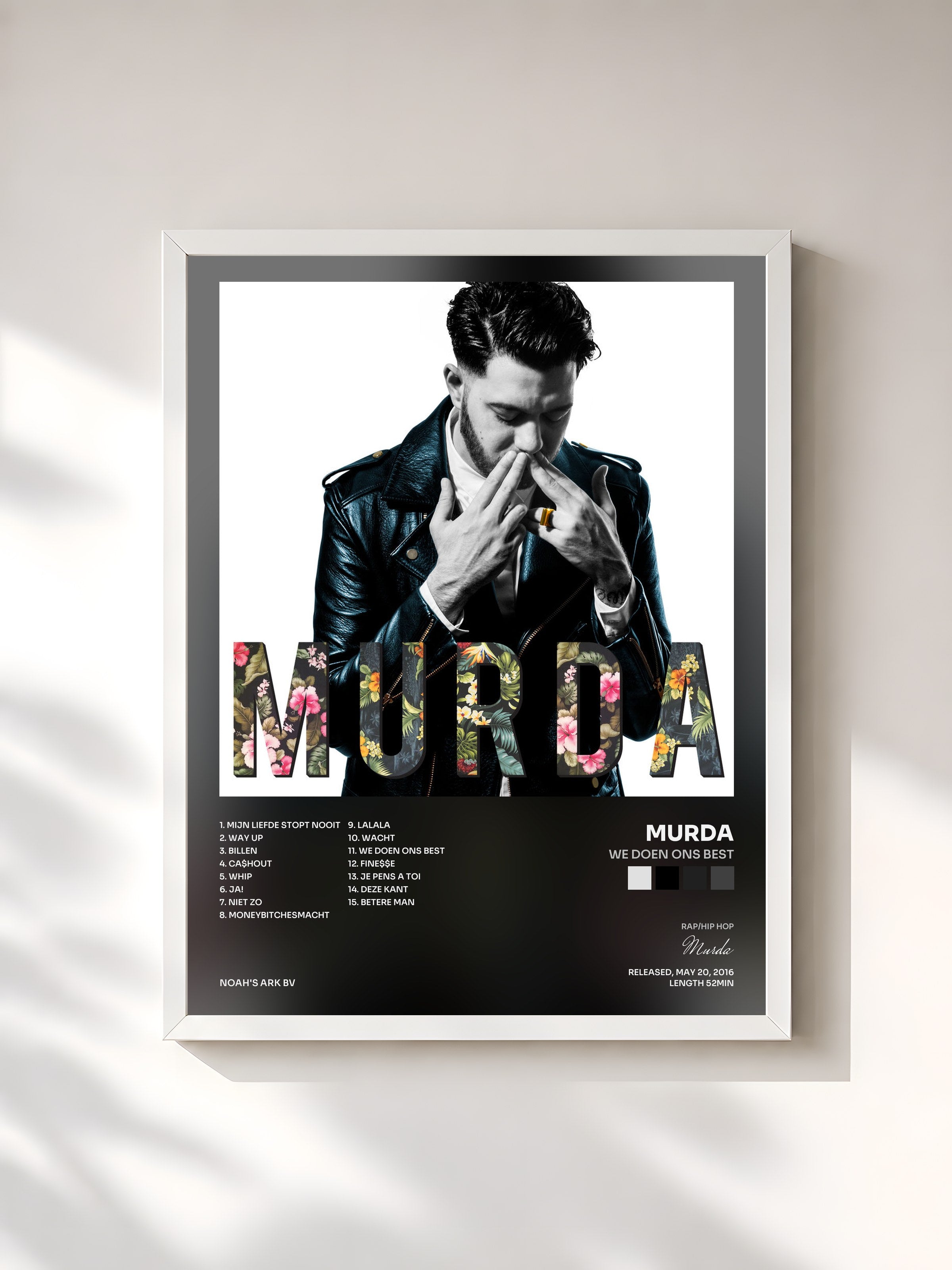 #blanc Tableau de l'album We Doen Ons Best de Murda, cadre blanc, imprimé et encadré en France