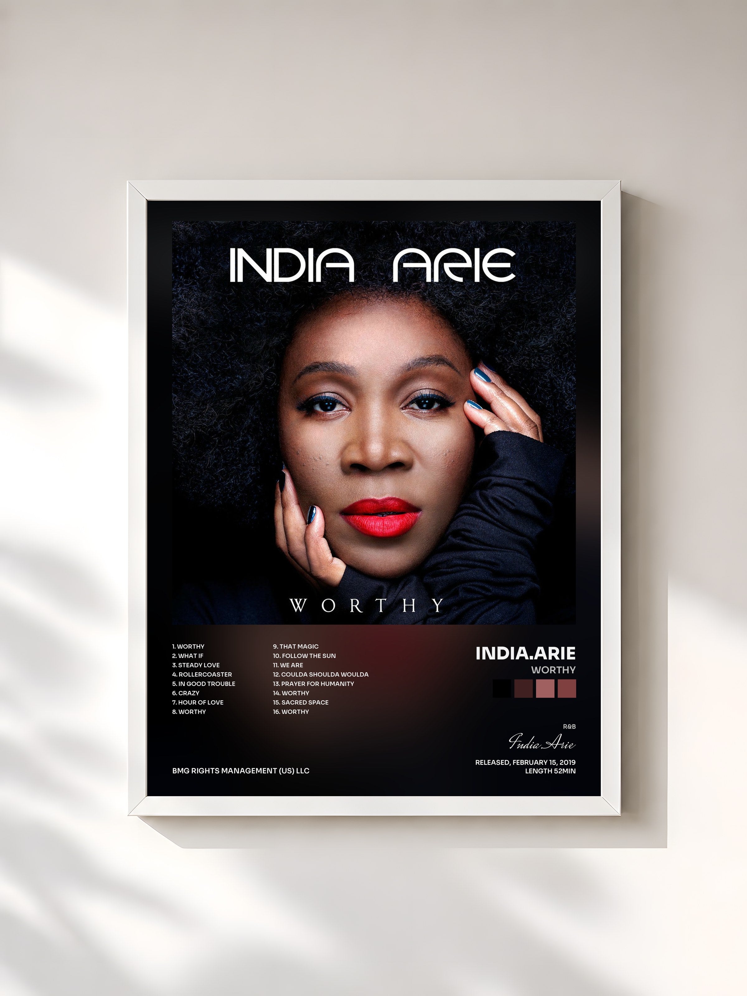 #blanc Tableau de l'album Worthy de India.Arie, cadre blanc, imprimé et encadré en France