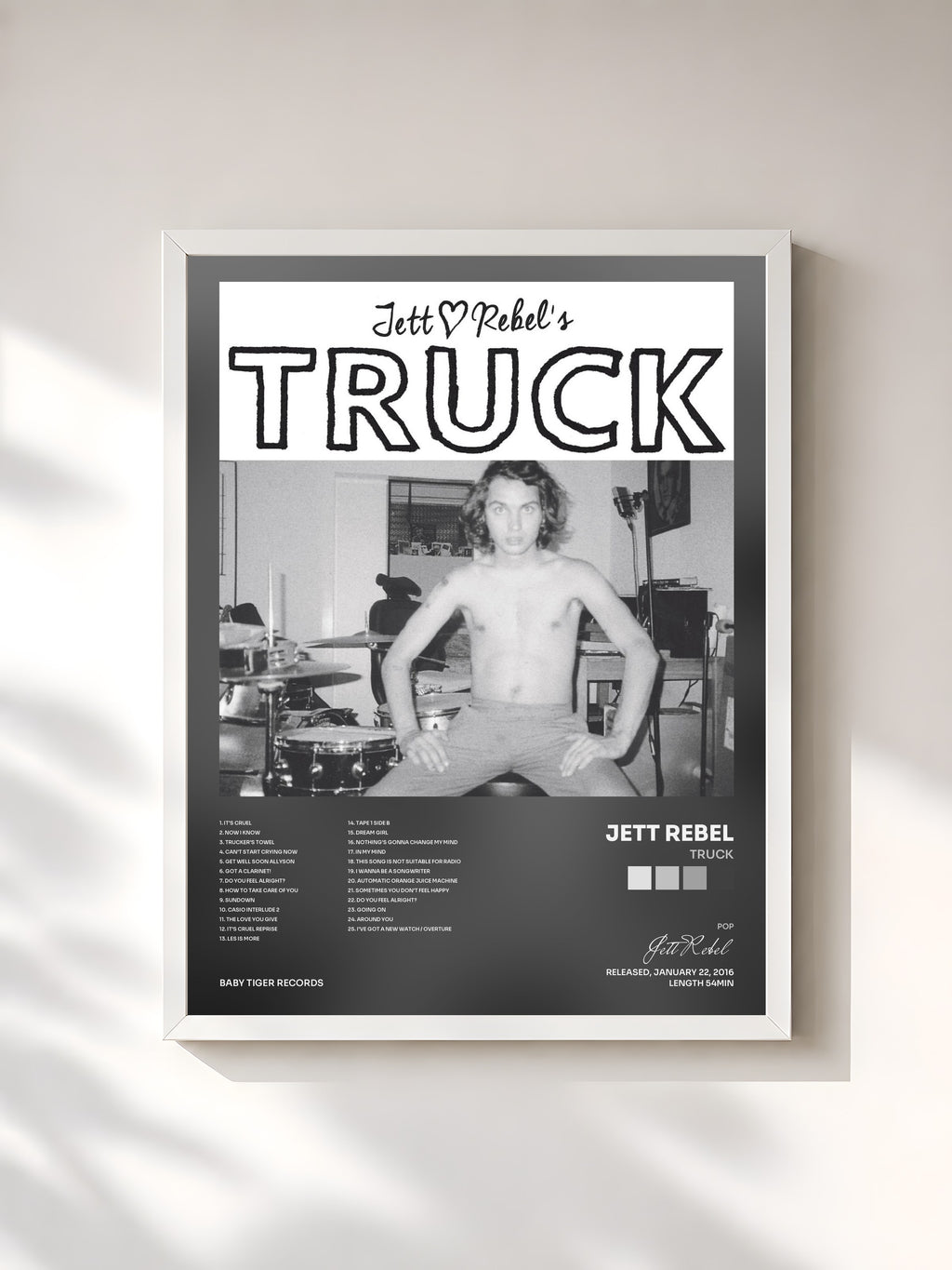 #blanc Tableau de l'album Truck de Jett Rebel, cadre blanc, imprimé et encadré en France