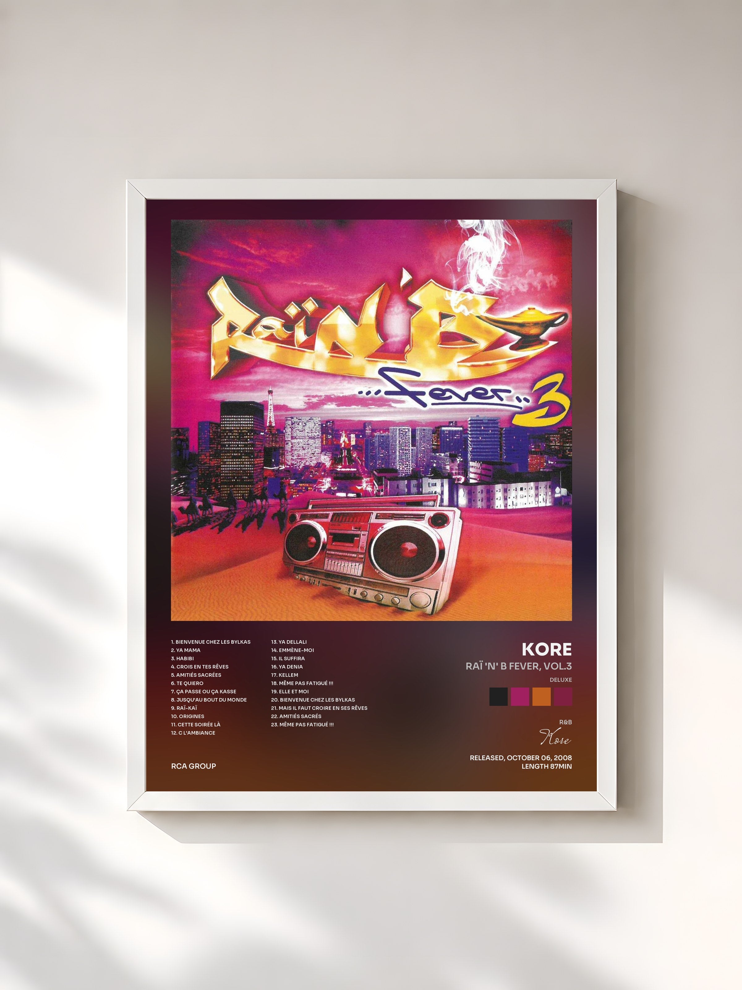 #blanc Tableau de l'album Raï 'n' B Fever, Vol.3 (Deluxe) de Kore, cadre blanc, imprimé et encadré en France