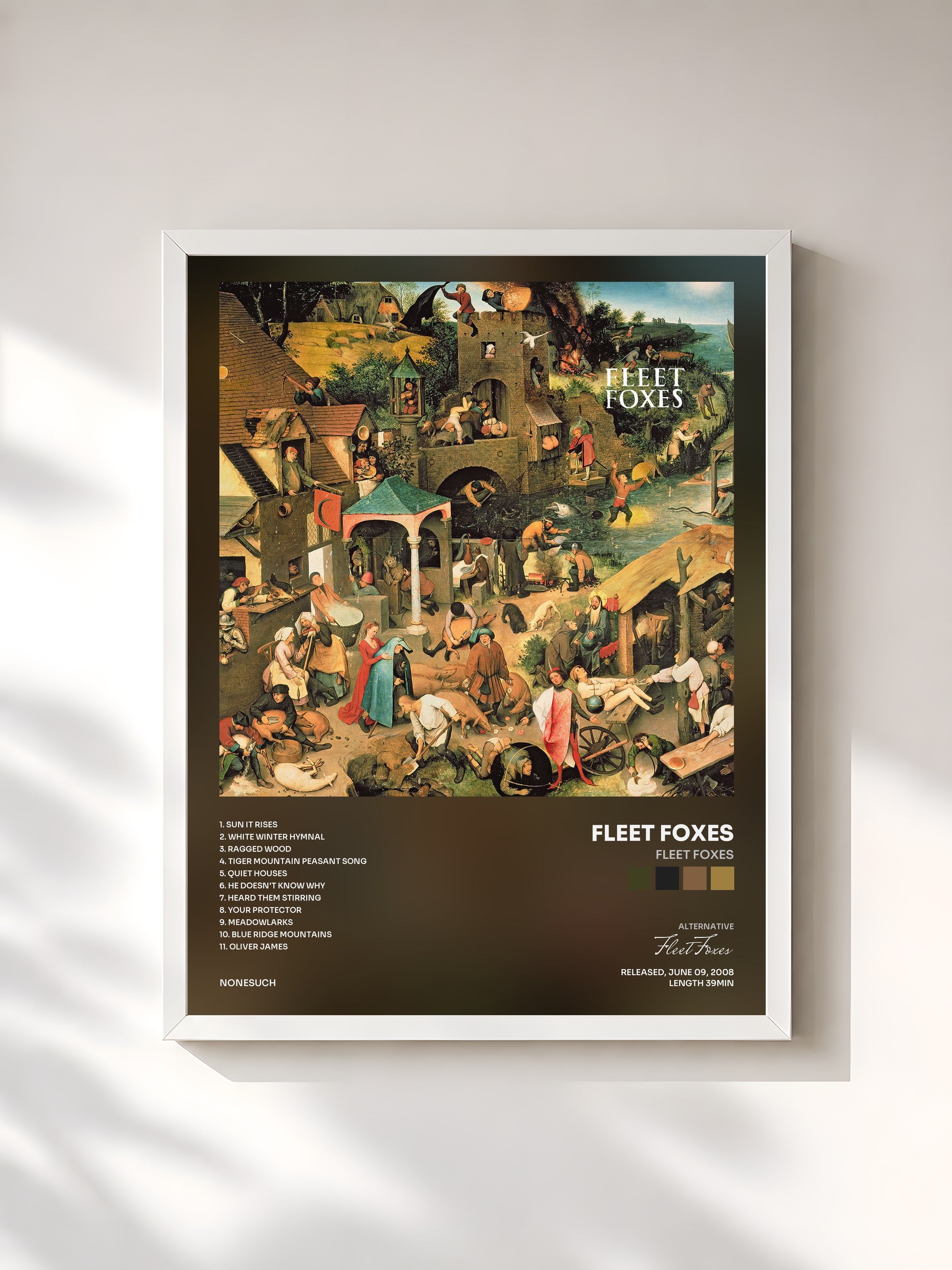 #blanc Tableau de l'album Fleet Foxes de Fleet Foxes, cadre blanc, imprimé et encadré en France