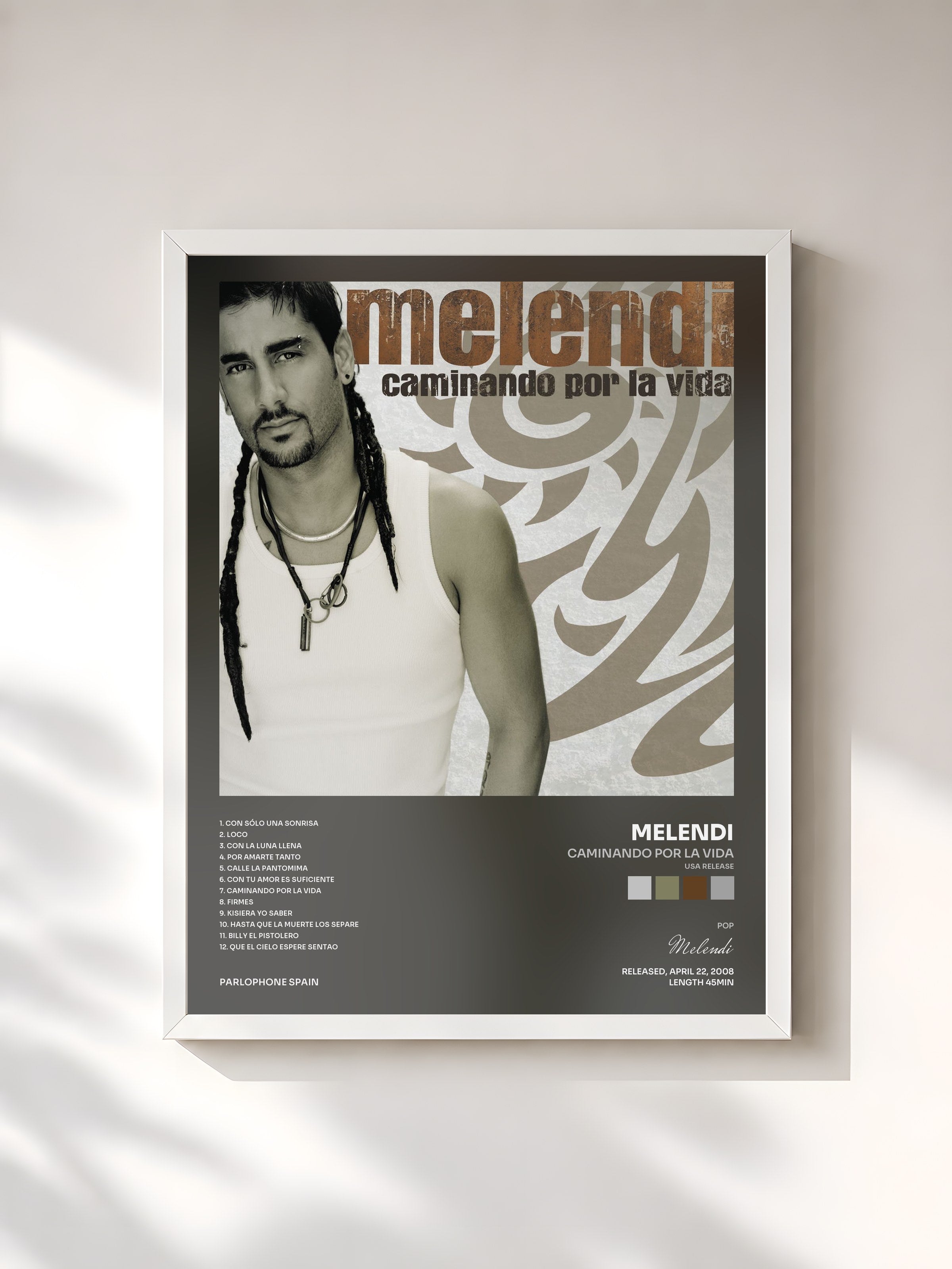 #blanc Tableau de l'album Caminando Por La Vida (USA Release) de Melendi, cadre blanc, imprimé et encadré en France
