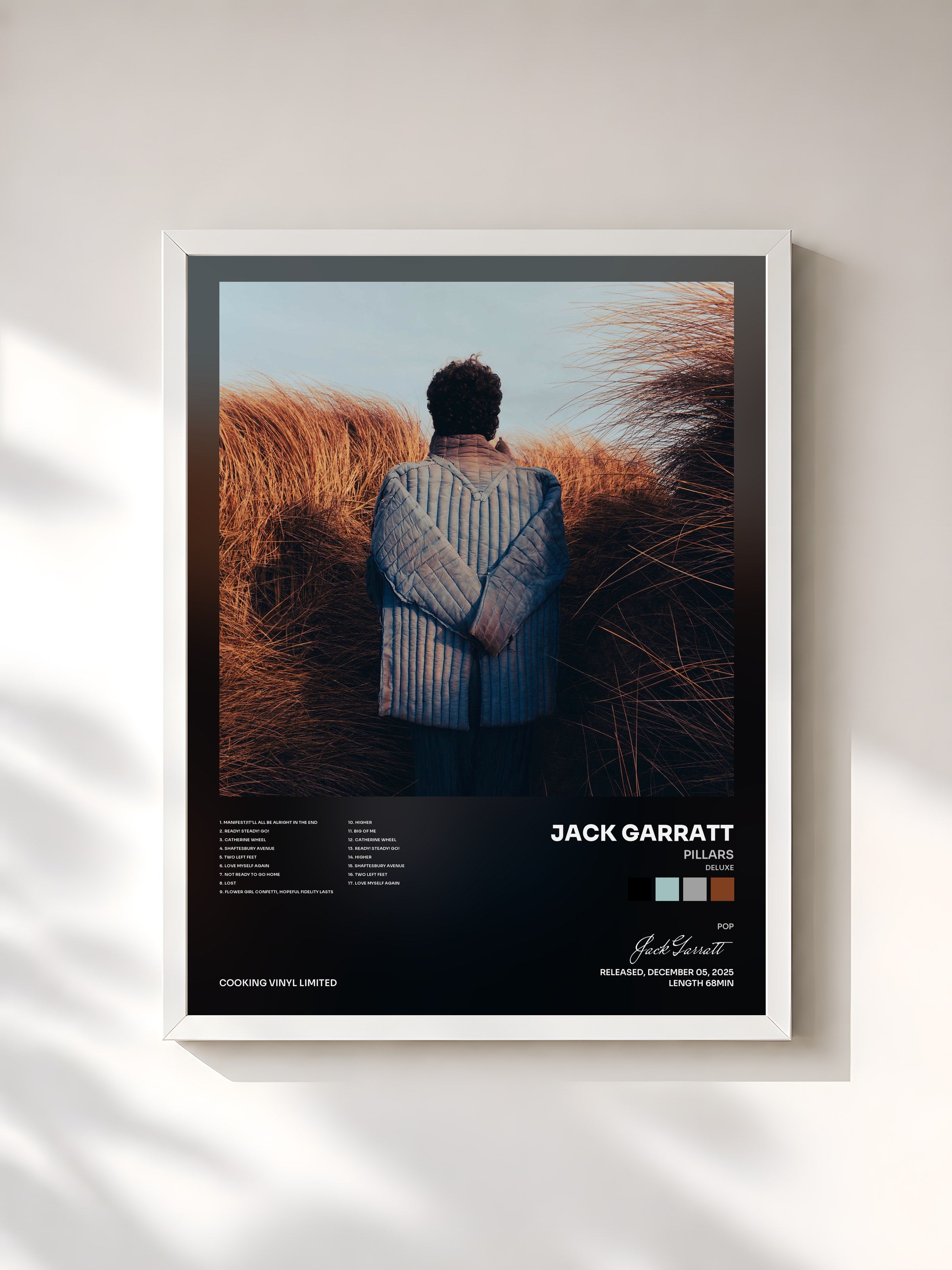 #blanc Tableau de l'album Pillars (Deluxe) de Jack Garratt, cadre blanc, imprimé et encadré en France