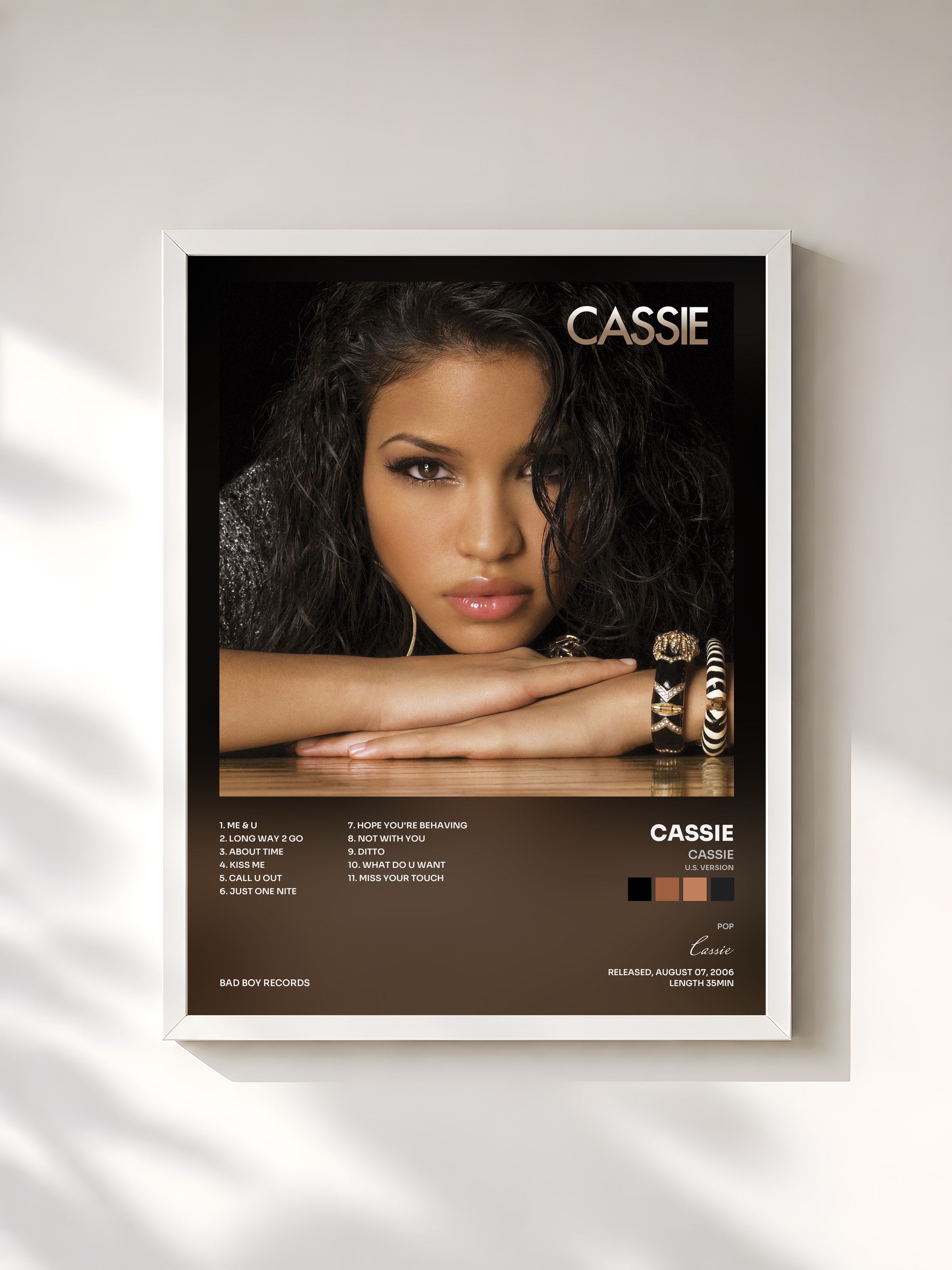 #blanc Tableau de l'album Cassie (U.S. Version) de Cassie, cadre blanc, imprimé et encadré en France