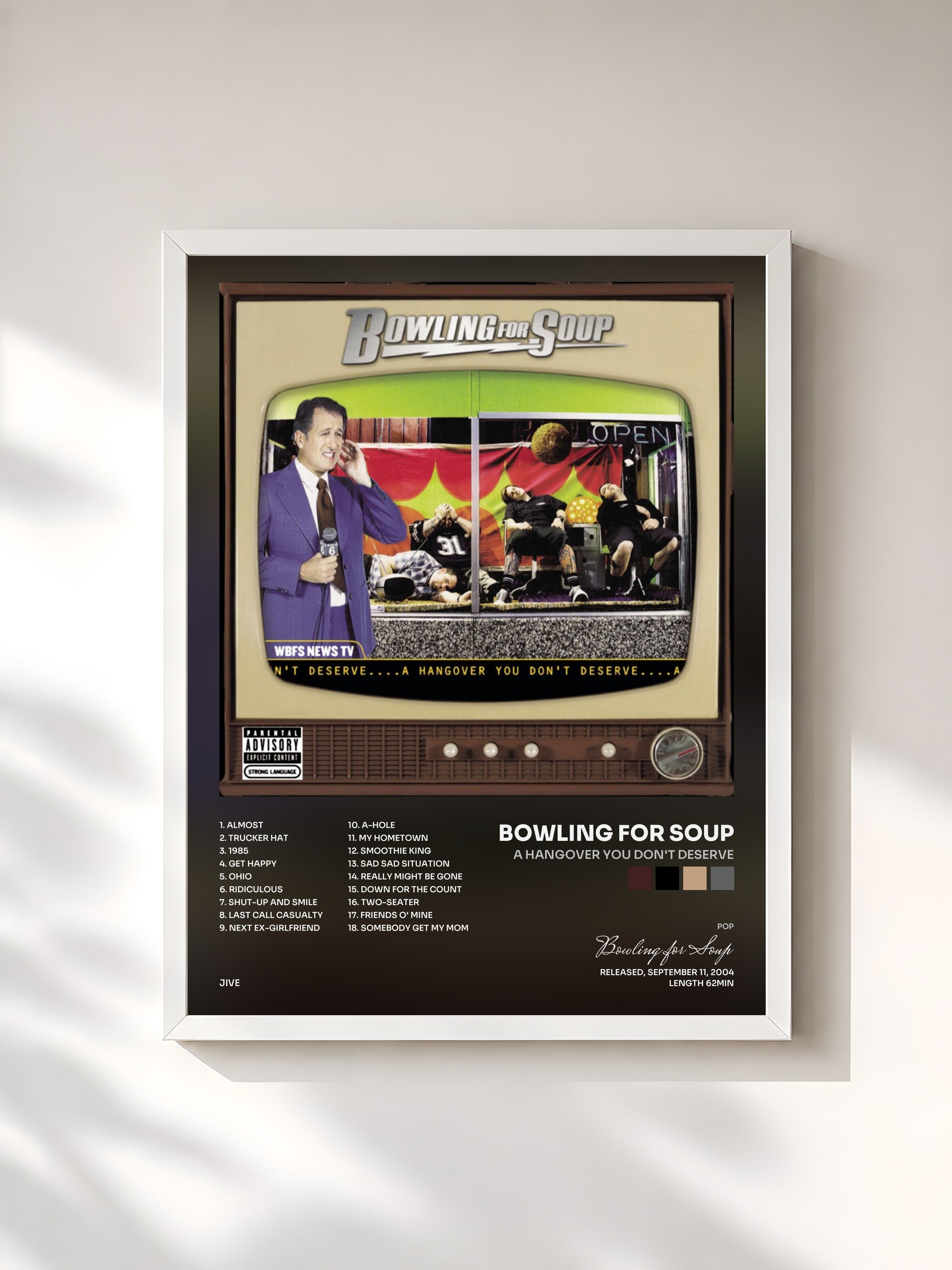 #blanc Tableau de l'album A Hangover You Don't Deserve de Bowling for Soup, cadre blanc, imprimé et encadré en France