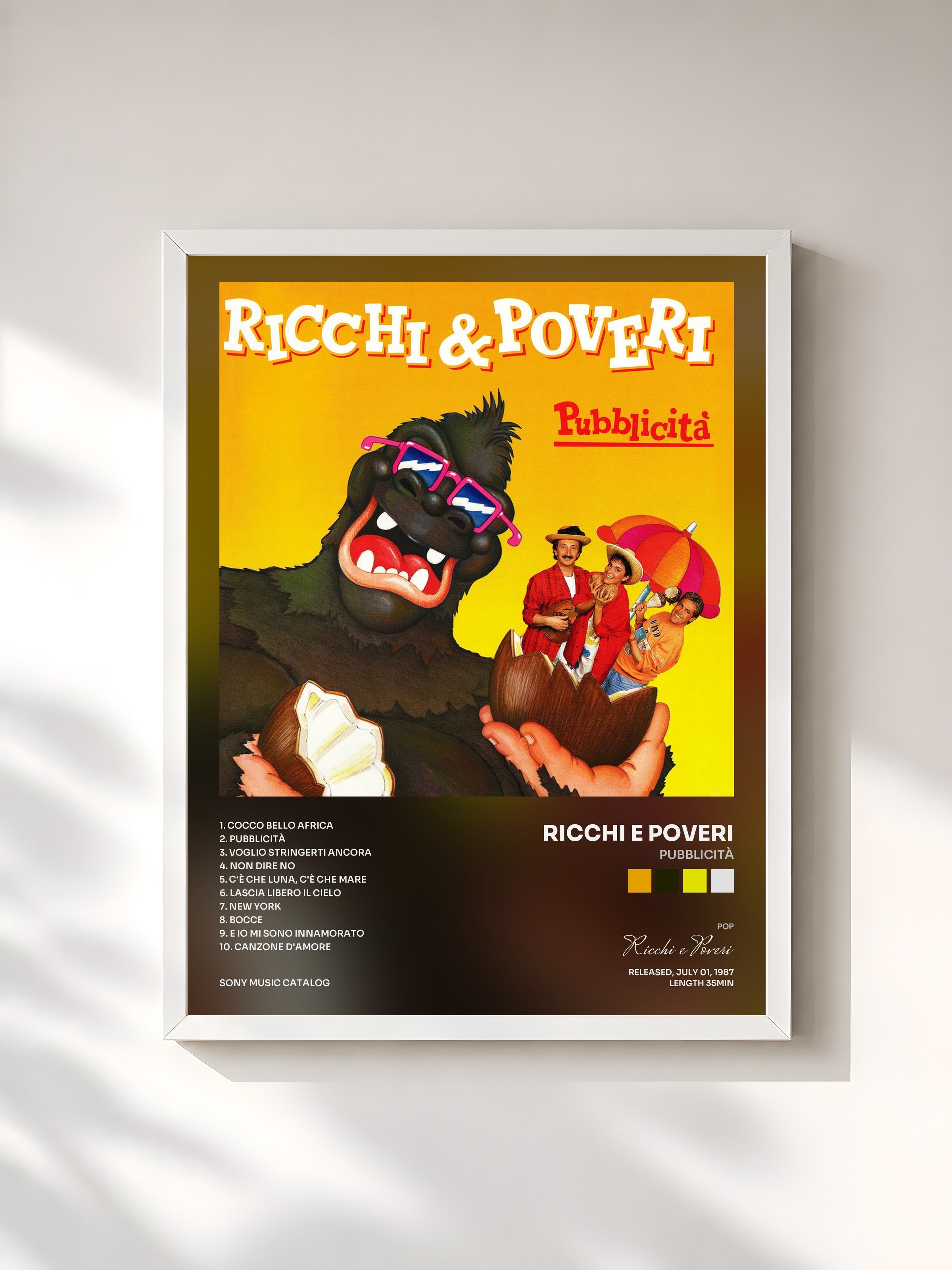 #blanc Tableau de l'album Pubblicità de Ricchi e Poveri, cadre blanc, imprimé et encadré en France
