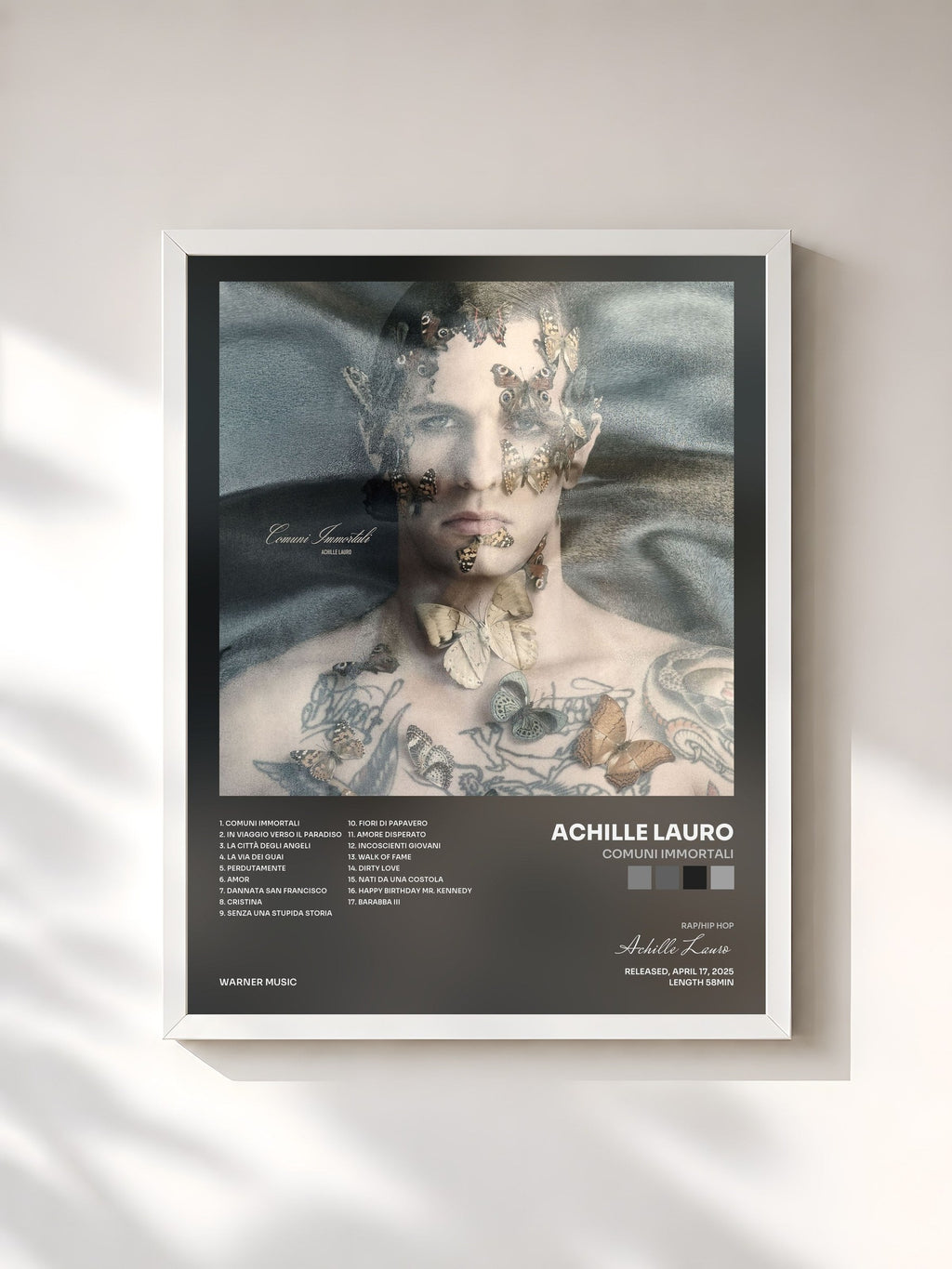 #blanc Comuni Immortali de Achille Lauro en lámina enmarcada, marco blanco, impresa y enmarcada en Francia