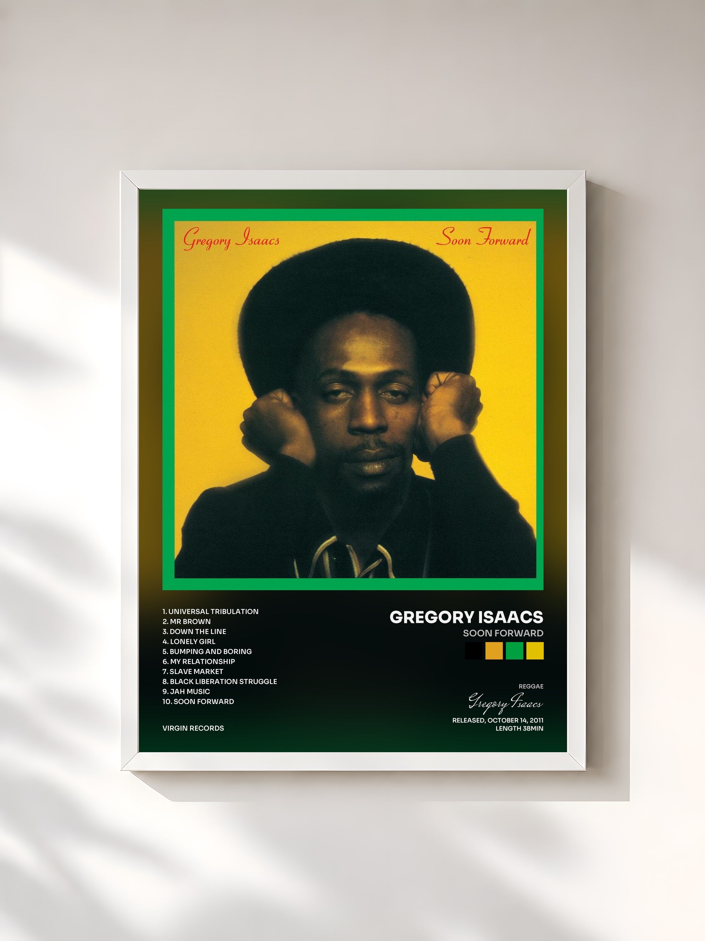#blanc Tableau de l'album Soon Forward de Gregory Isaacs, cadre blanc, imprimé et encadré en France