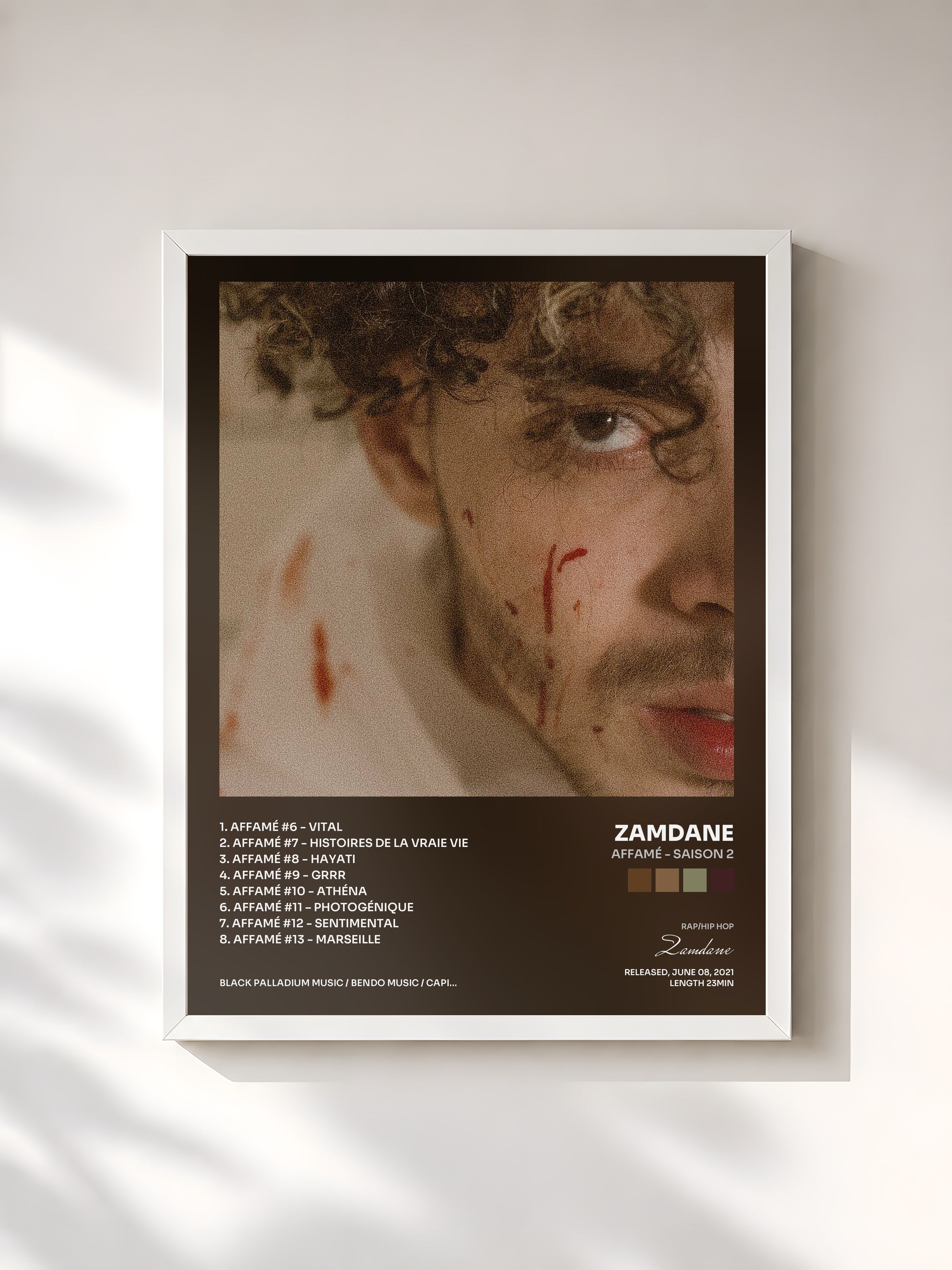 #blanc Tableau de l'album Affamé - Saison 2 de Zamdane, cadre blanc, imprimé et encadré en France