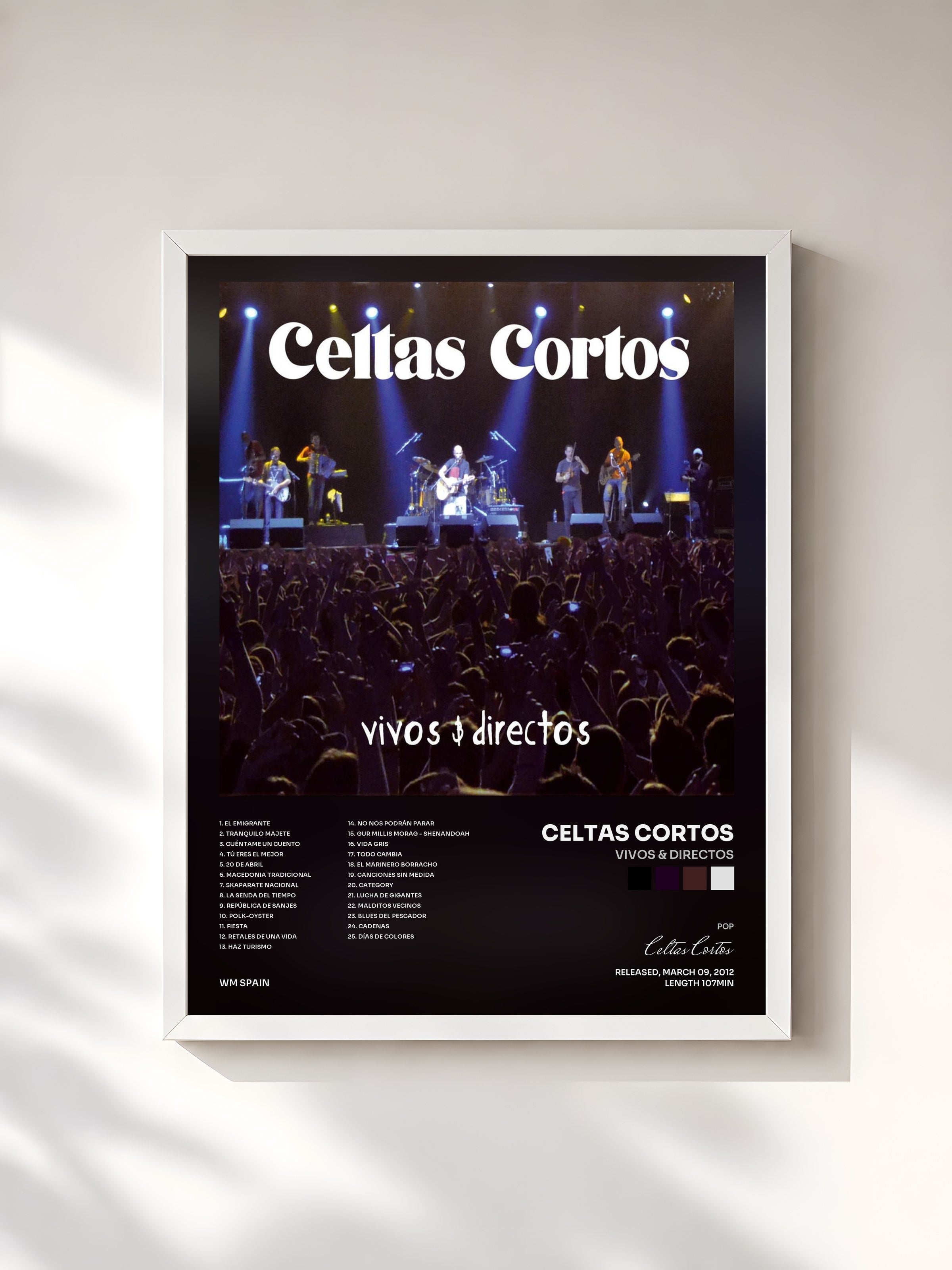 #blanc Tableau de l'album Vivos & directos de Celtas Cortos, cadre blanc, imprimé et encadré en France