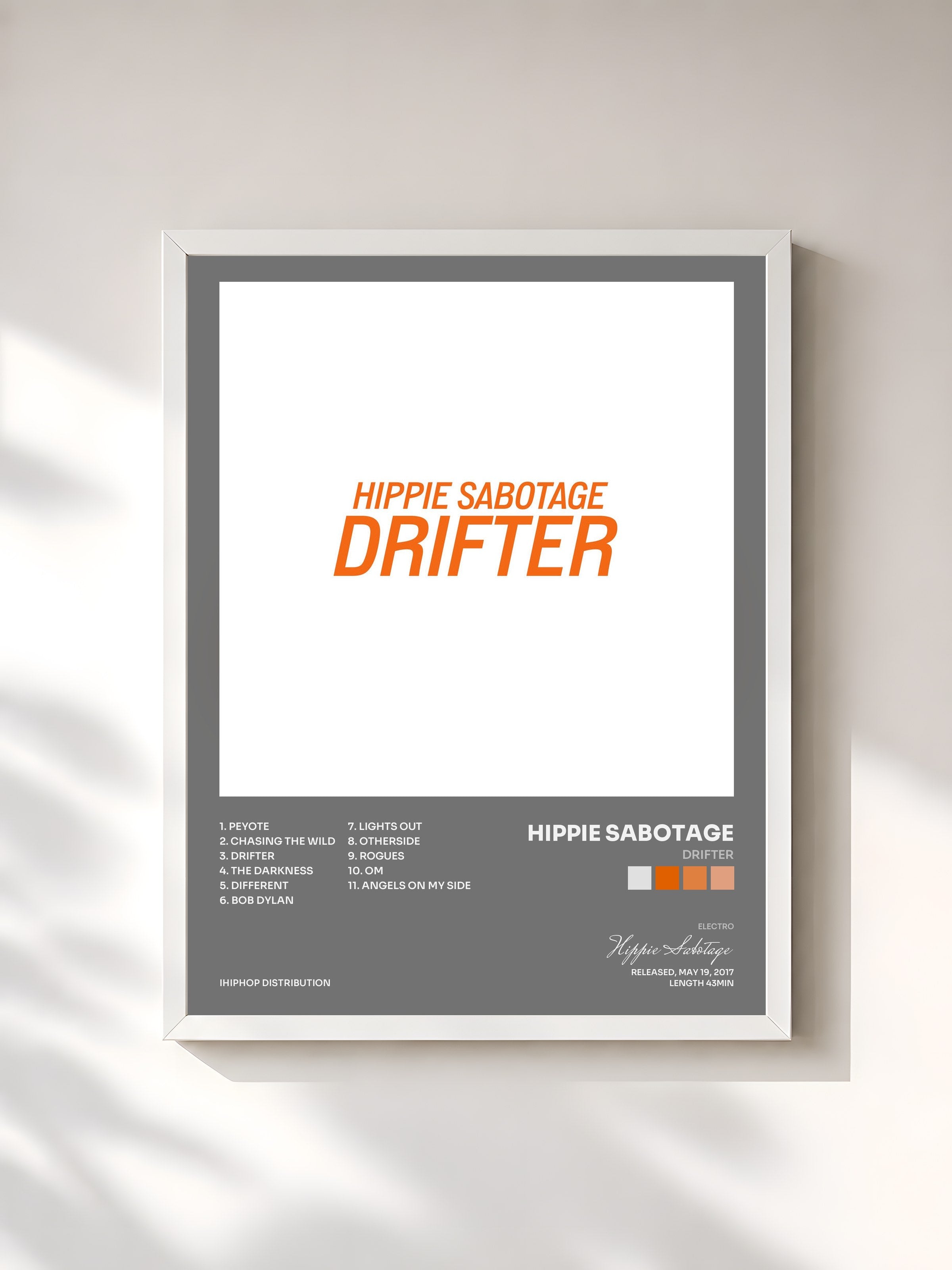#blanc Tableau de l'album Drifter de Hippie Sabotage, cadre blanc, imprimé et encadré en France