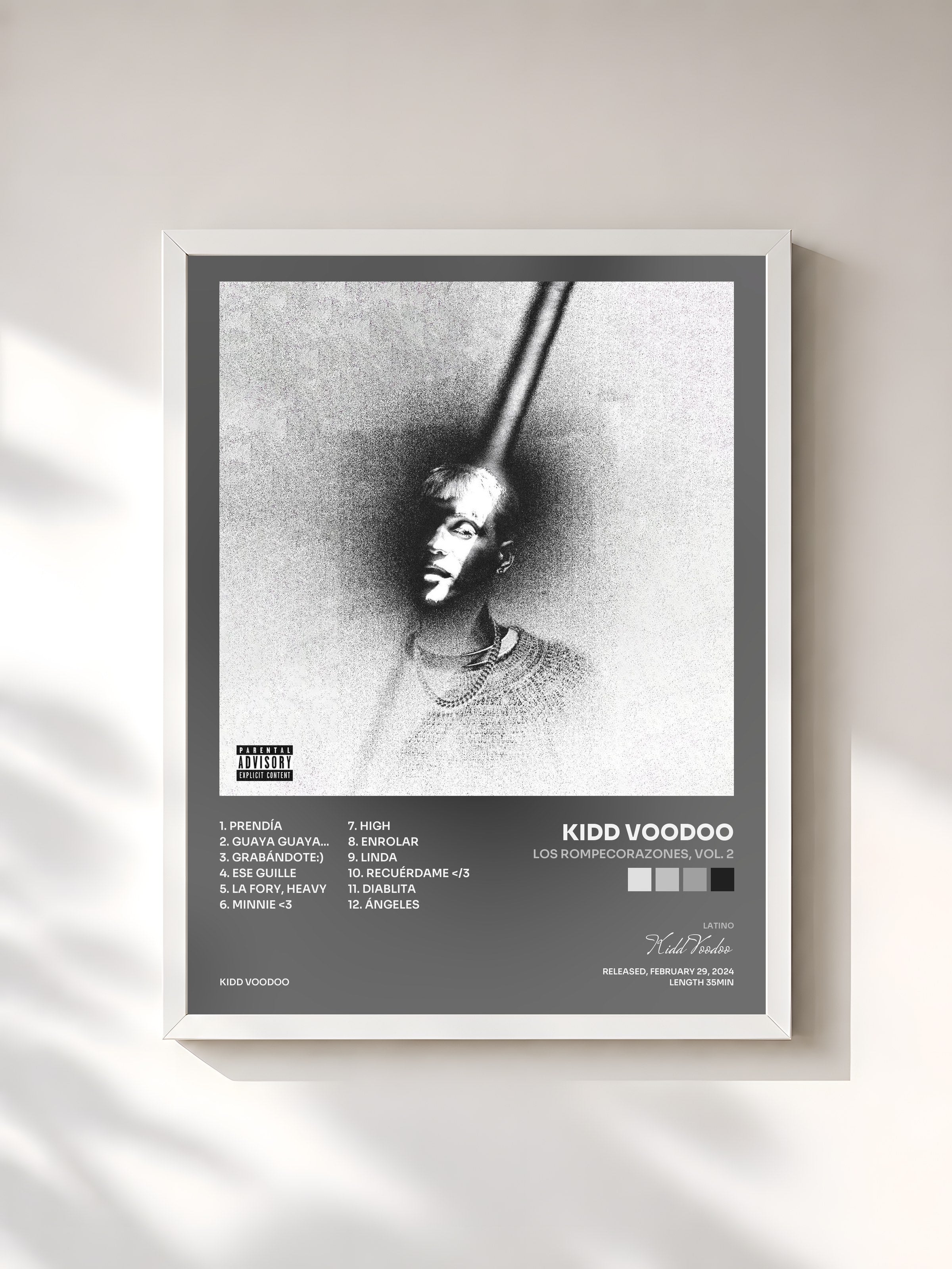 #blanc Tableau de l'album Los Rompecorazones, Vol. 2 de Kidd Voodoo, cadre blanc, imprimé et encadré en France