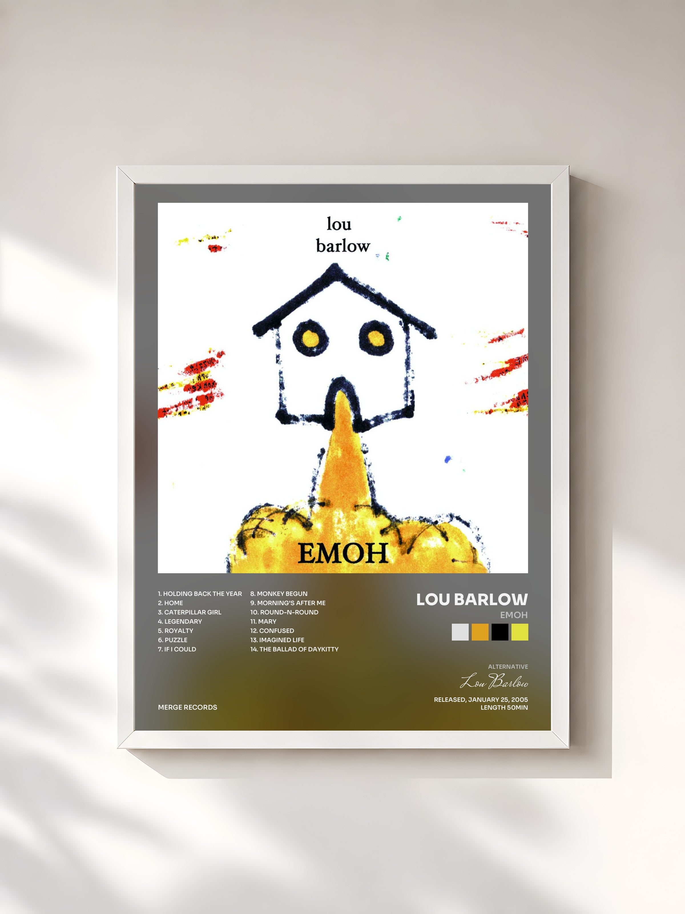 #blanc Tableau de l'album Emoh de Lou Barlow, cadre blanc, imprimé et encadré en France